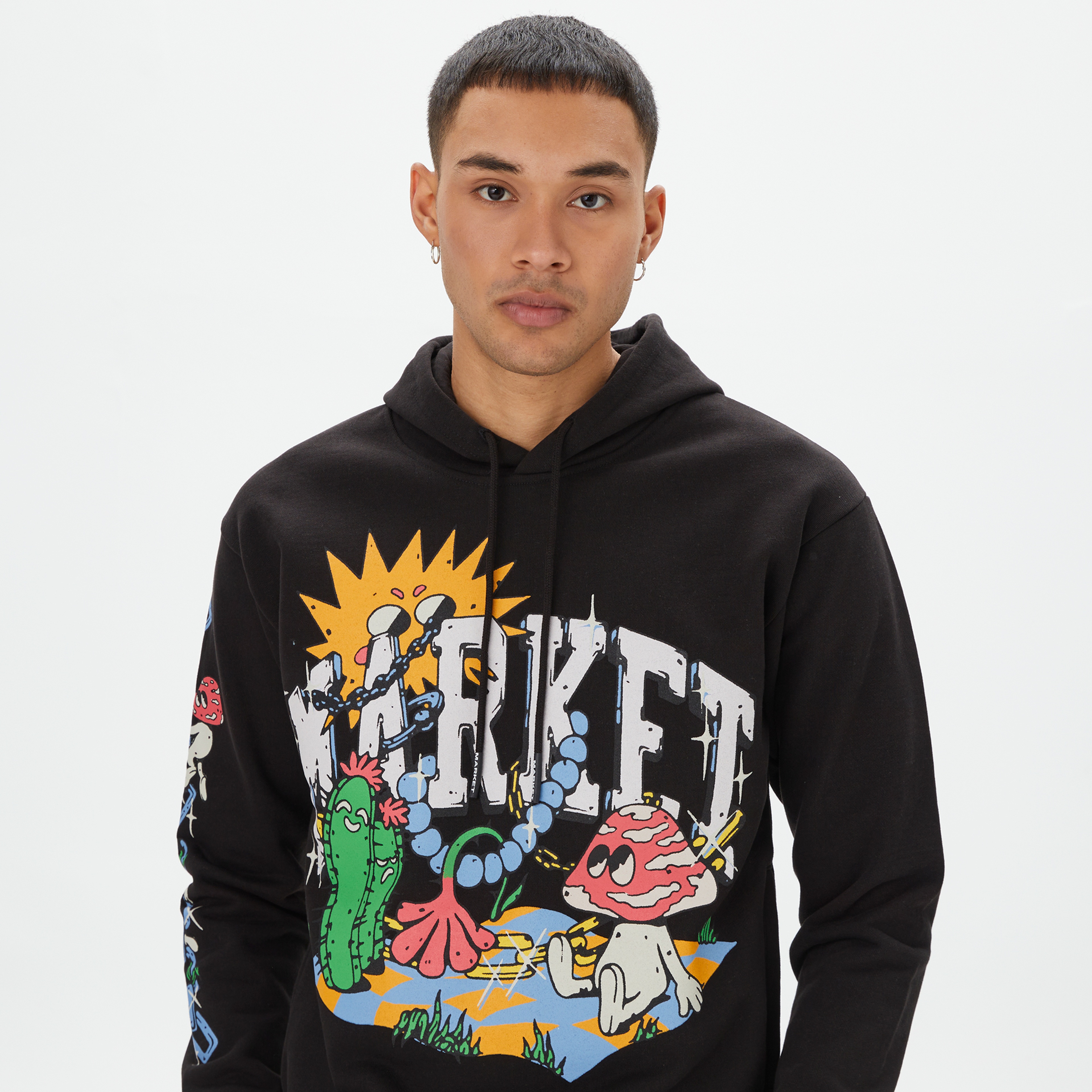 Market Fantasy Farm Pullover Erkek Siyah Hoodie