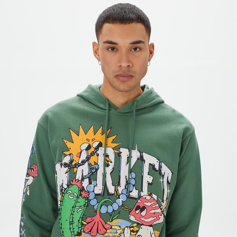Market Fantasy Farm Pullover Erkek Yeşil Hoodie