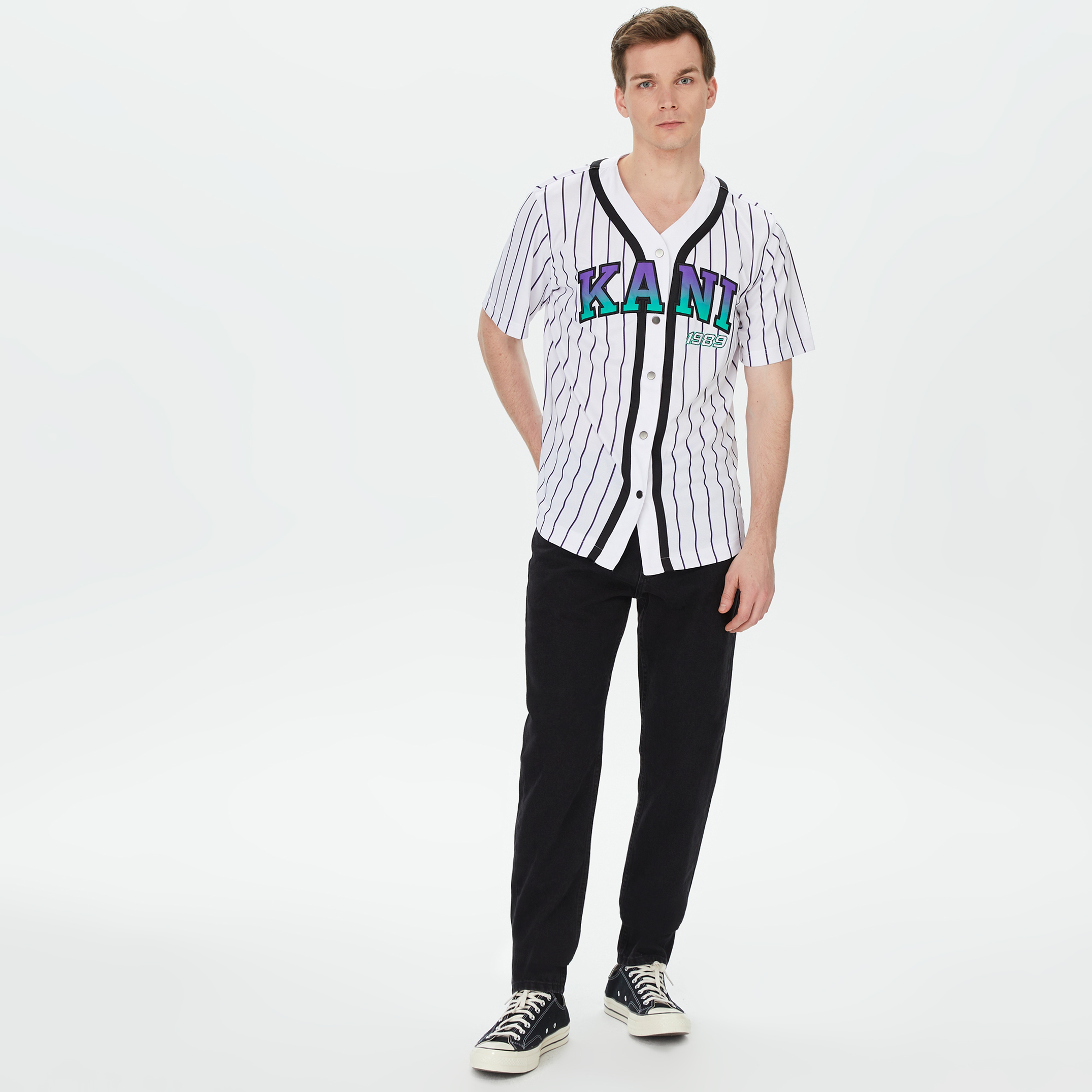 Karl Kani Retro Patch Block College Erkek Siyah/Mor/Beyaz Gömlek