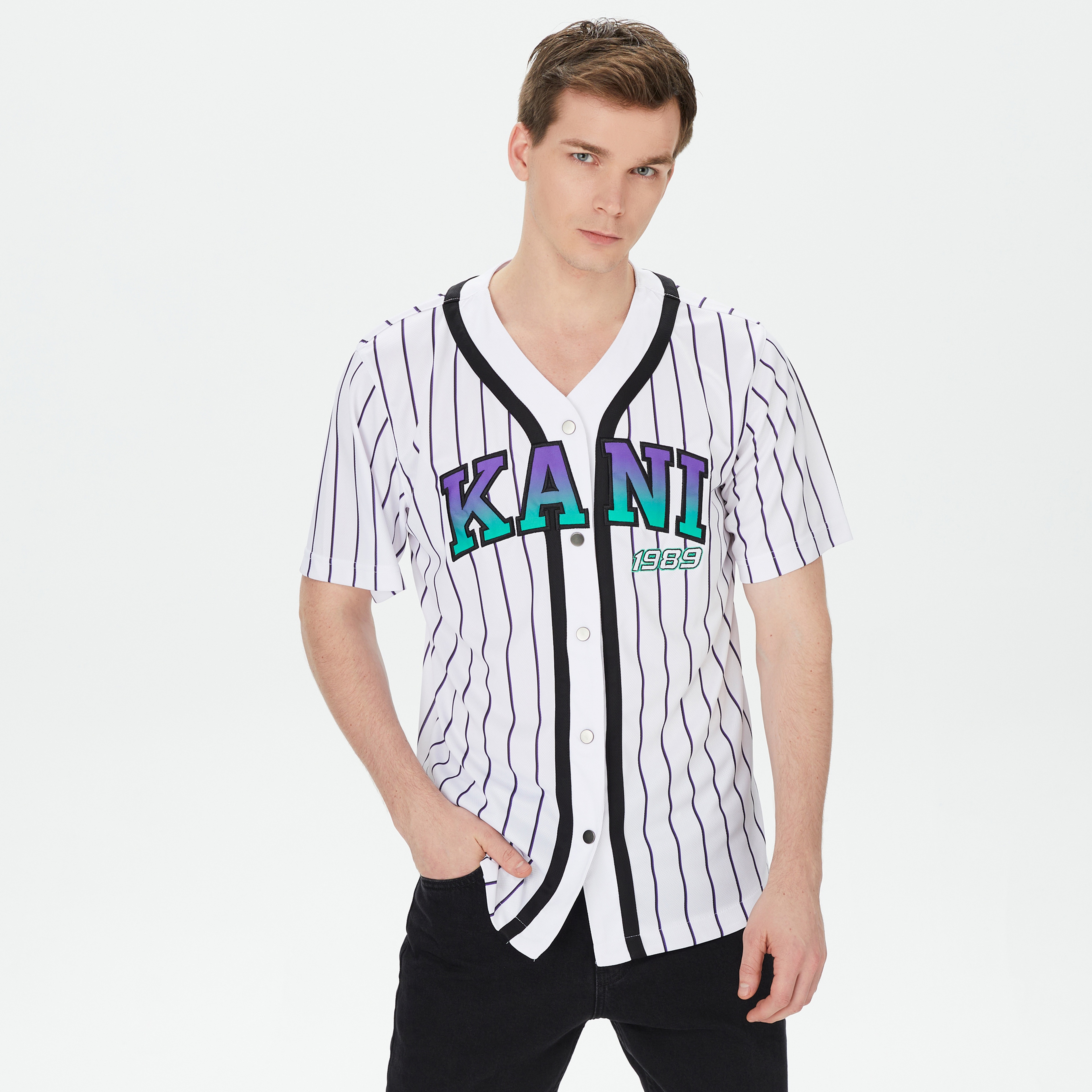 Karl Kani Retro Patch Block College Erkek Siyah/Mor/Beyaz Gömlek