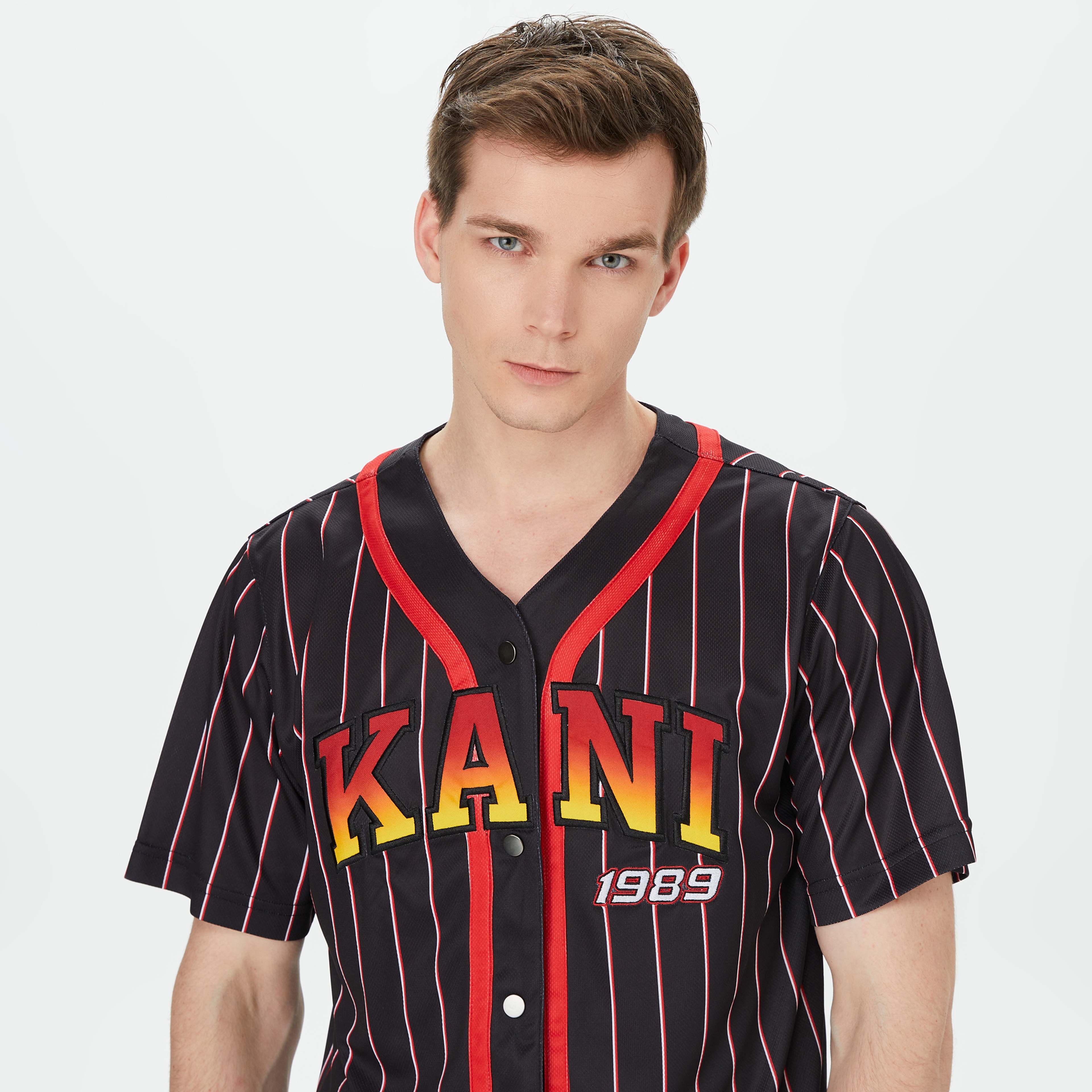 Karl Kani Serif Pinstripe Baseball Erkek Siyah/Kırmızı/Beyaz Gömlek