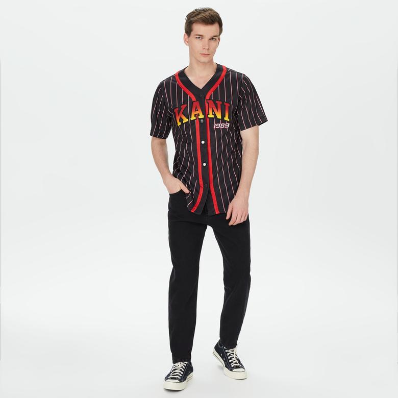 Karl Kani Serif Pinstripe Baseball Erkek Siyah/Kırmızı/Beyaz Gömlek