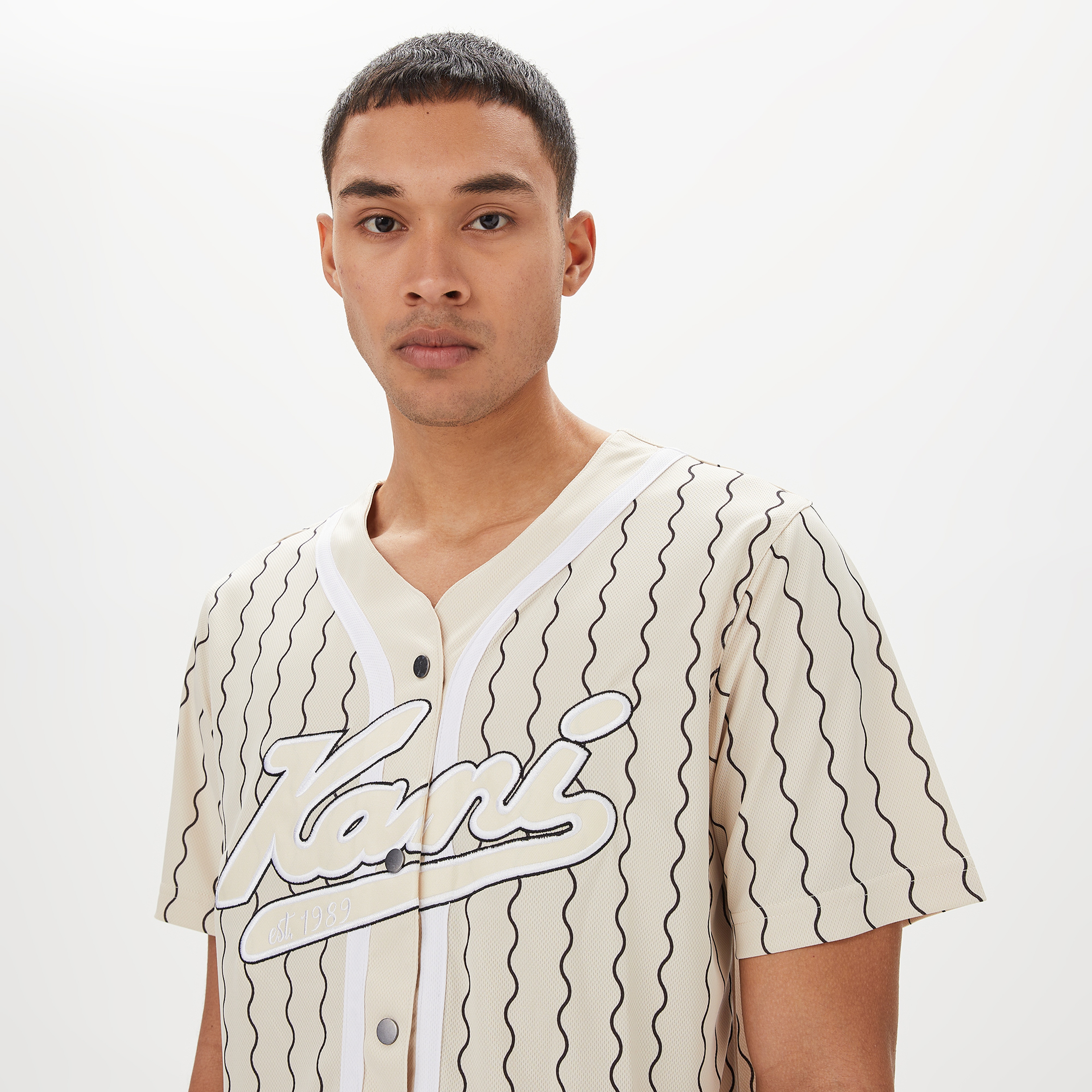 Karl Kani Varsity Ziczac Pinstripe Baseball Erkek Beyaz/Siyah Gomlek