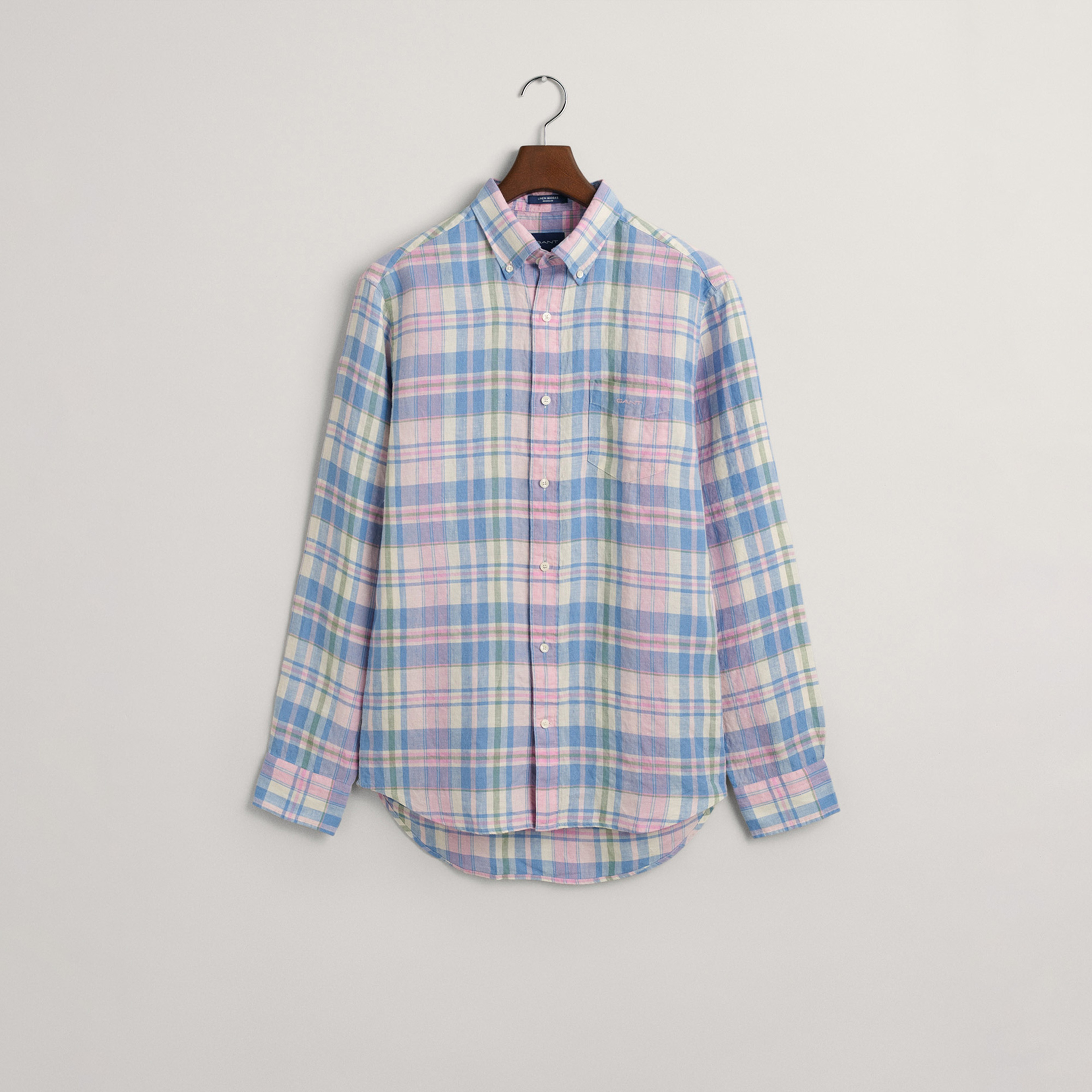 GANT Erkek Pembe Regular Fit Kareli Keten Gömlek
