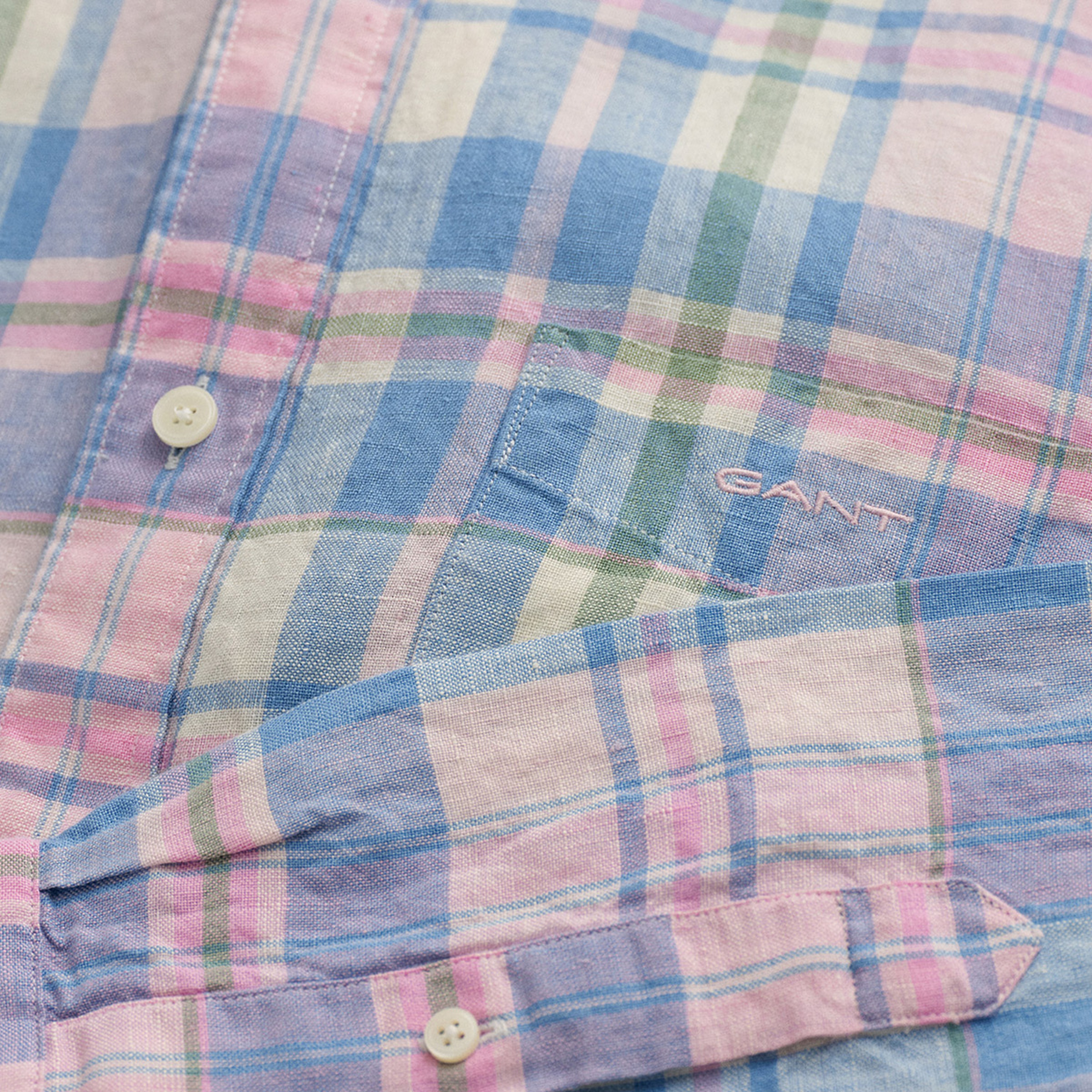 GANT Erkek Pembe Regular Fit Kareli Keten Gömlek