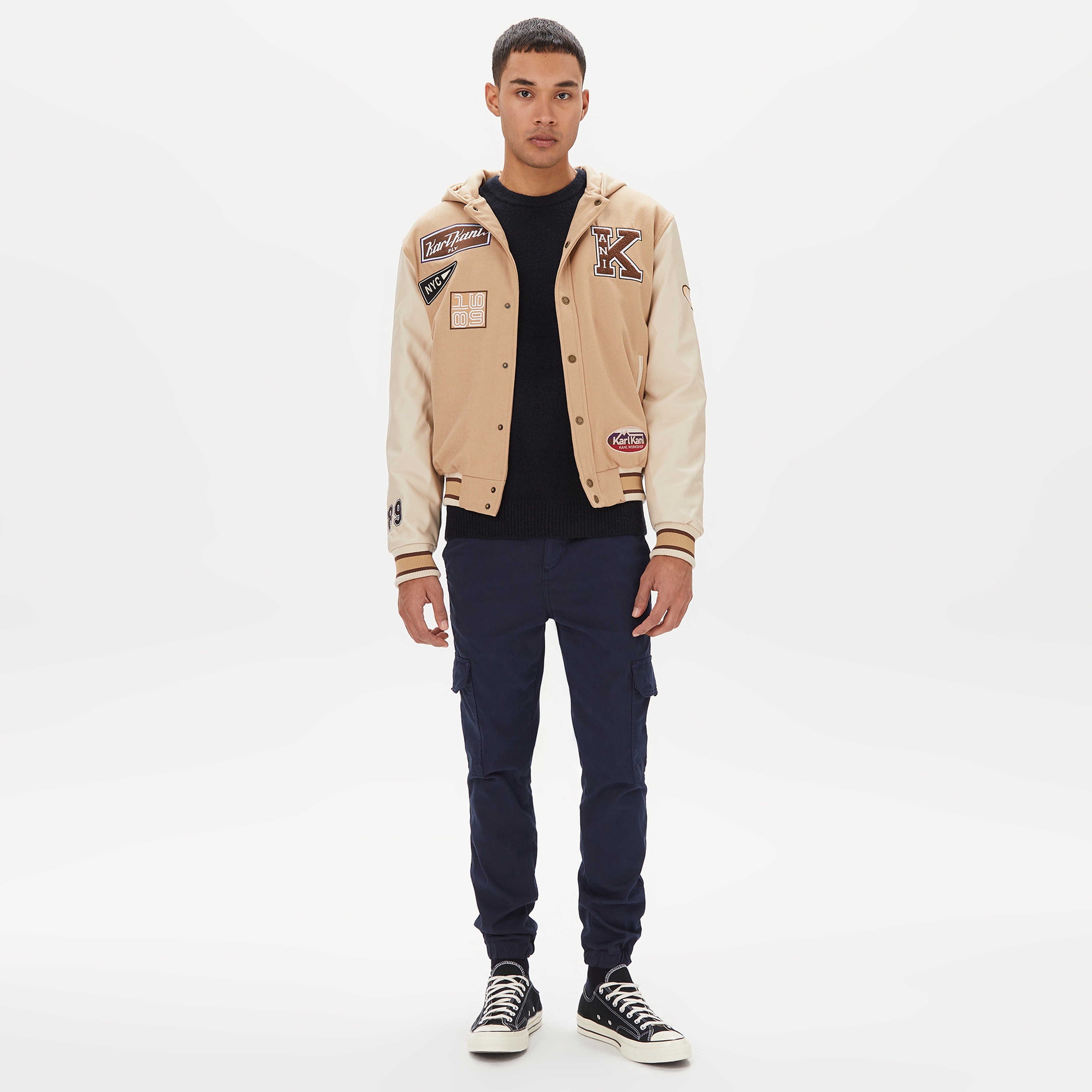 Karl Kani Retro Patch Block College  Erkek Krem Ceket