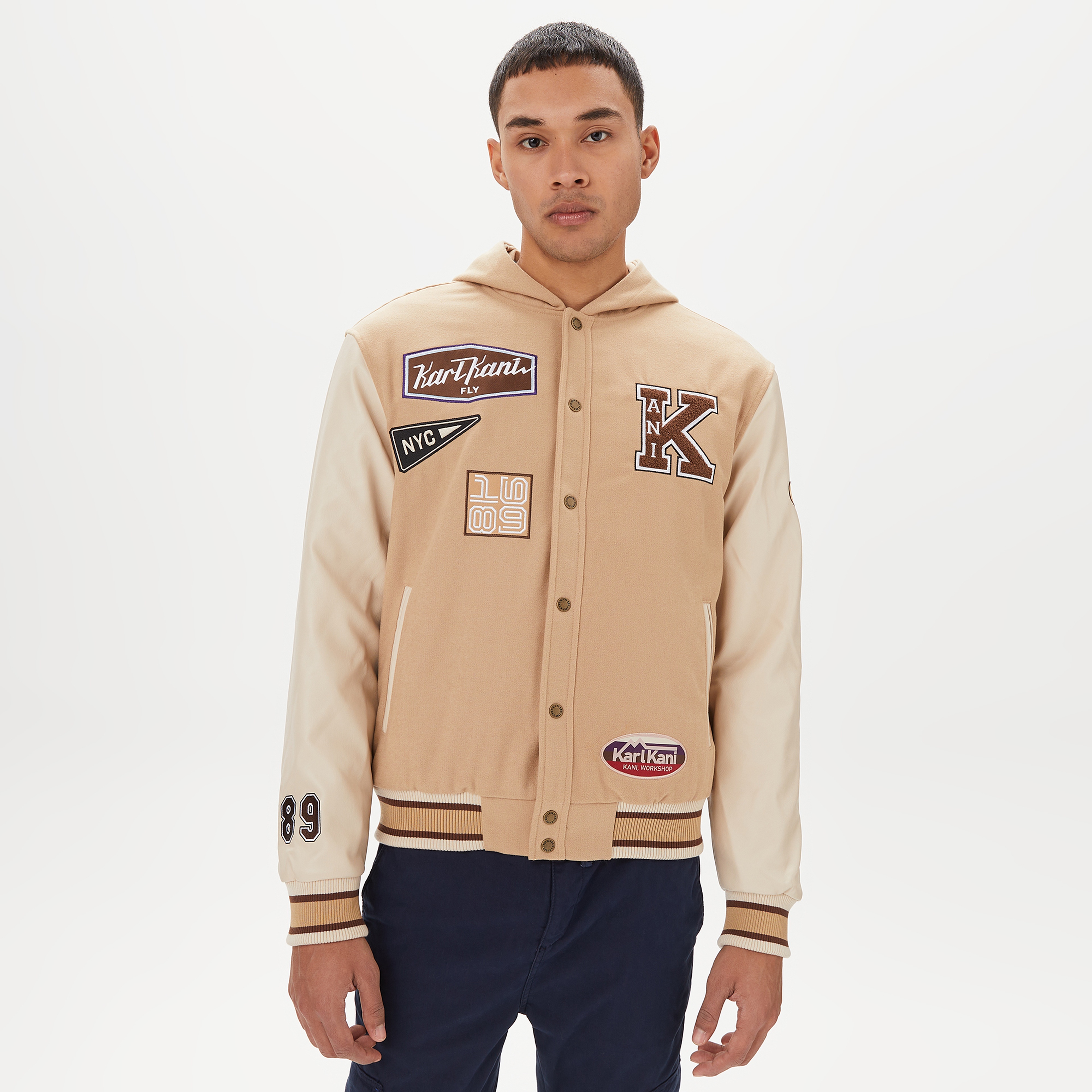 Karl Kani Retro Patch Block College  Erkek Krem Ceket