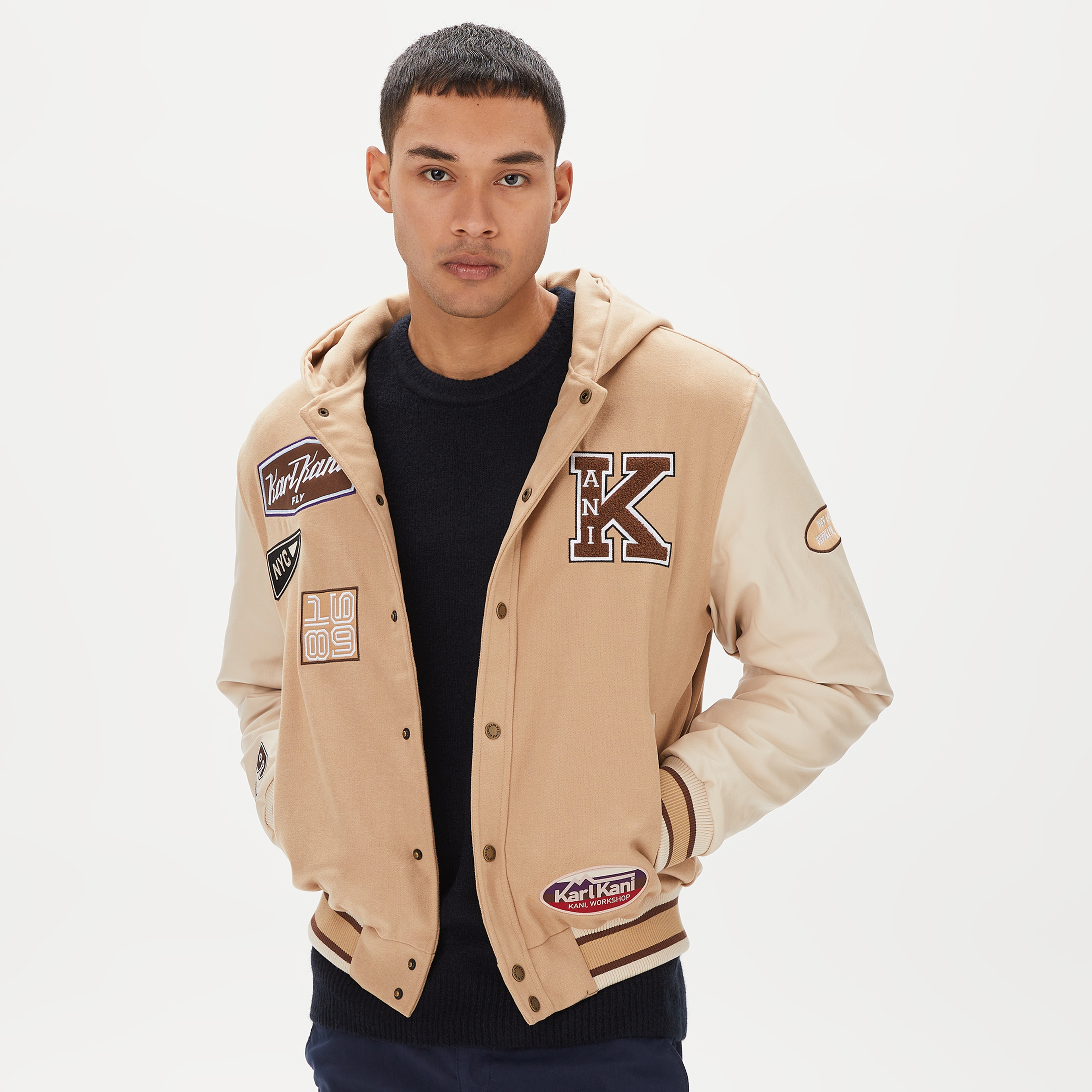 Karl Kani Retro Patch Block College  Erkek Krem Ceket