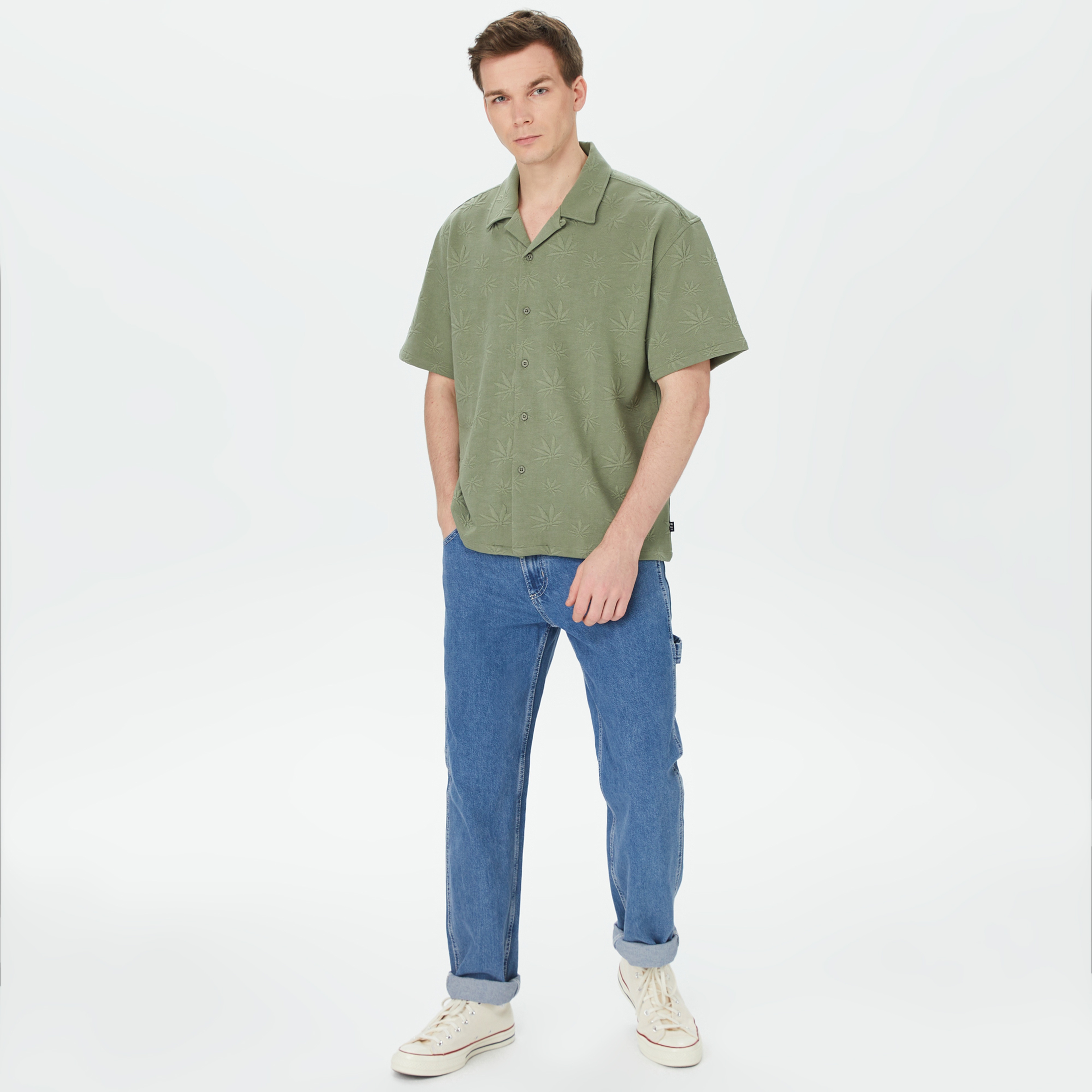 HUF Plantlife Jacquard Erkek Yeşil Gömlek