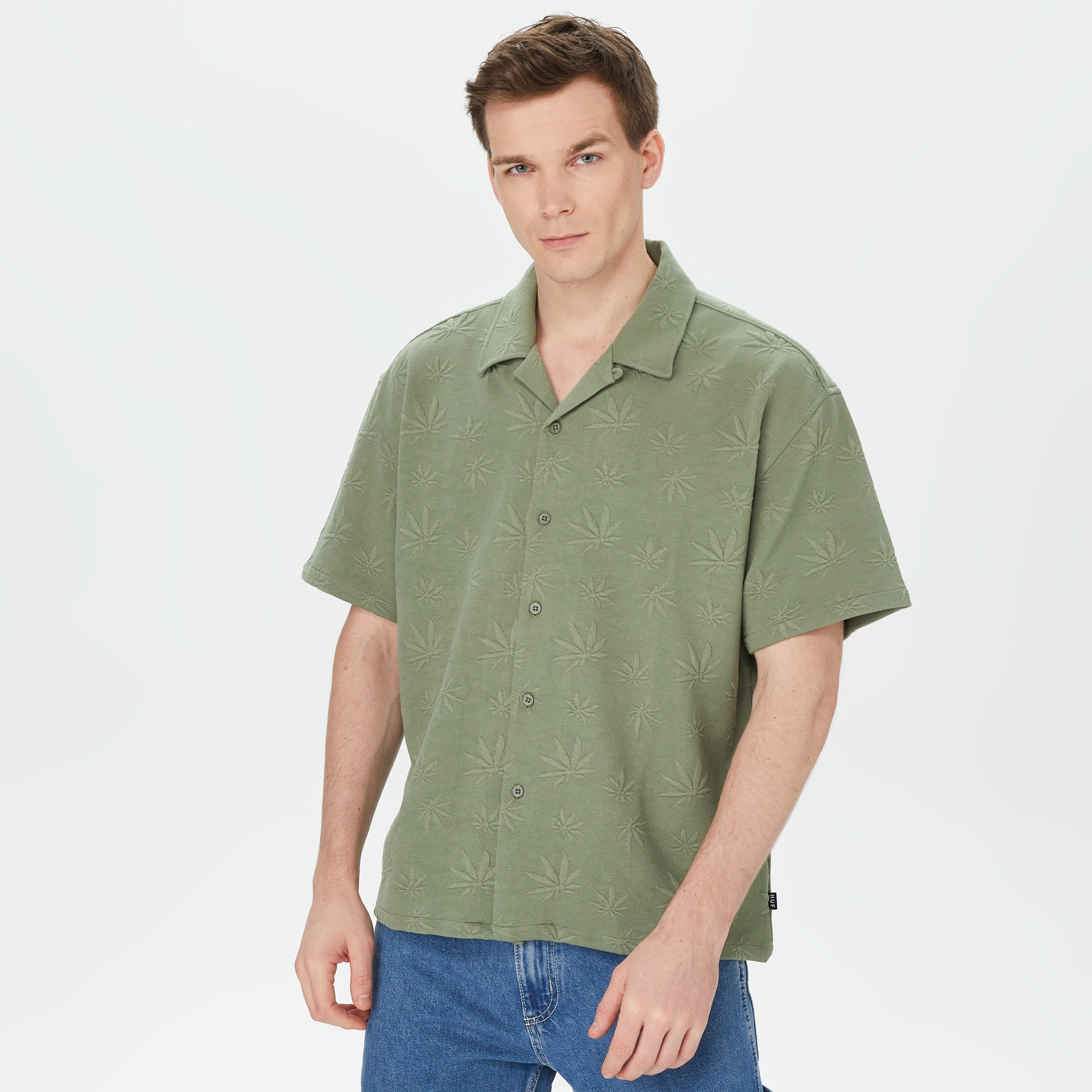 HUF Plantlife Jacquard Erkek Yeşil Gömlek