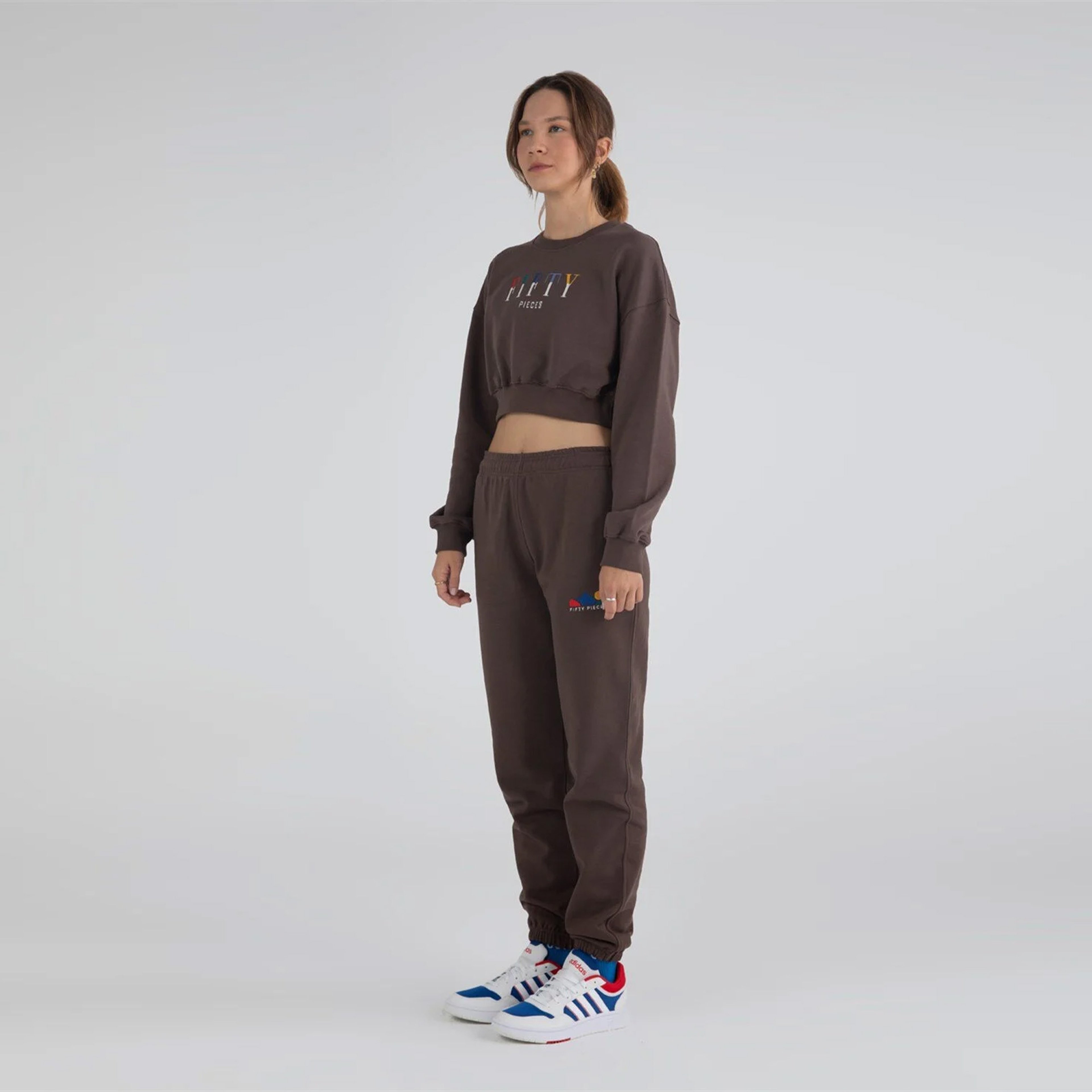 Fifty Pieces Classic Kadın Kahverengi Crop Sweatshirt