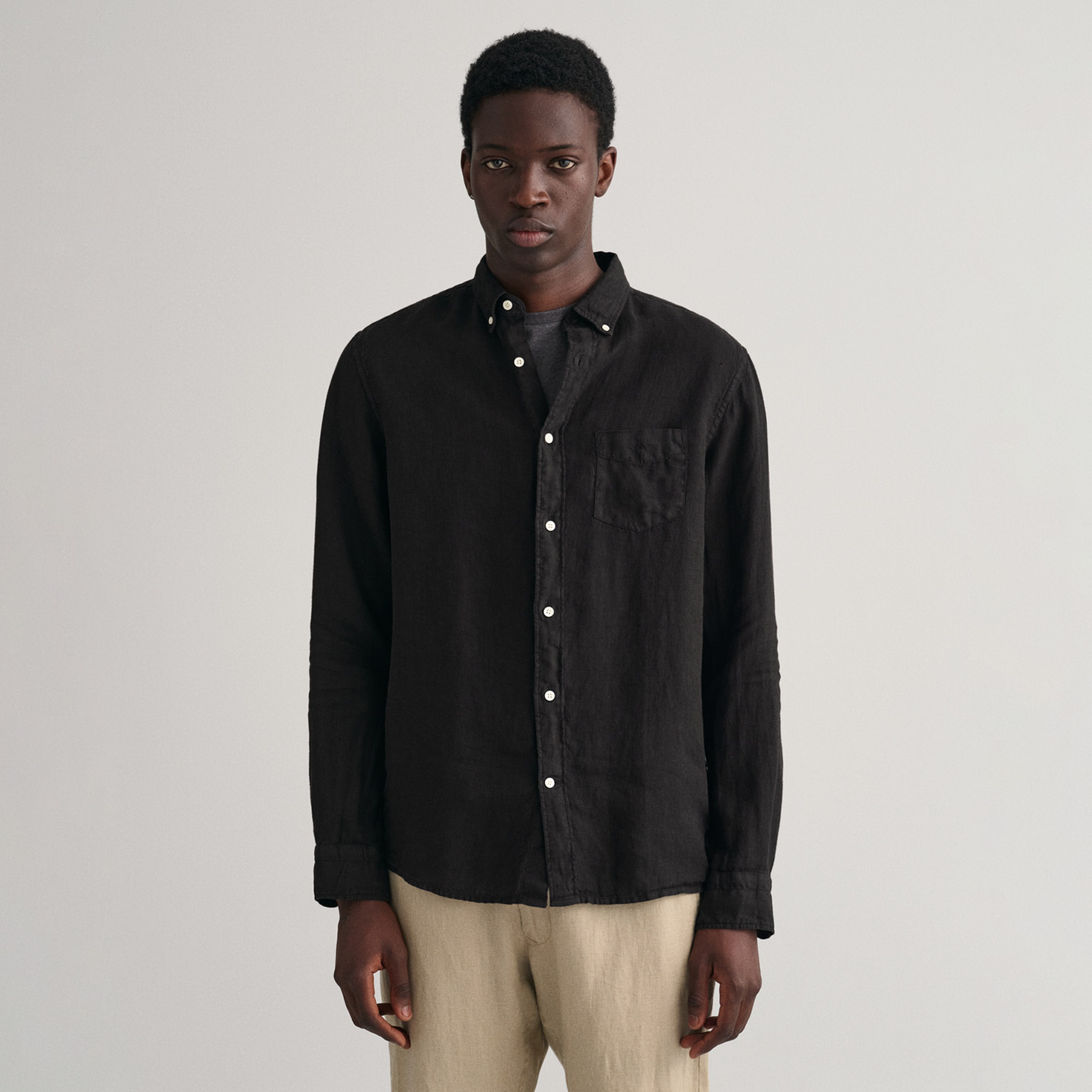 GANT Erkek Siyah Regular Fit Keten Gömlek