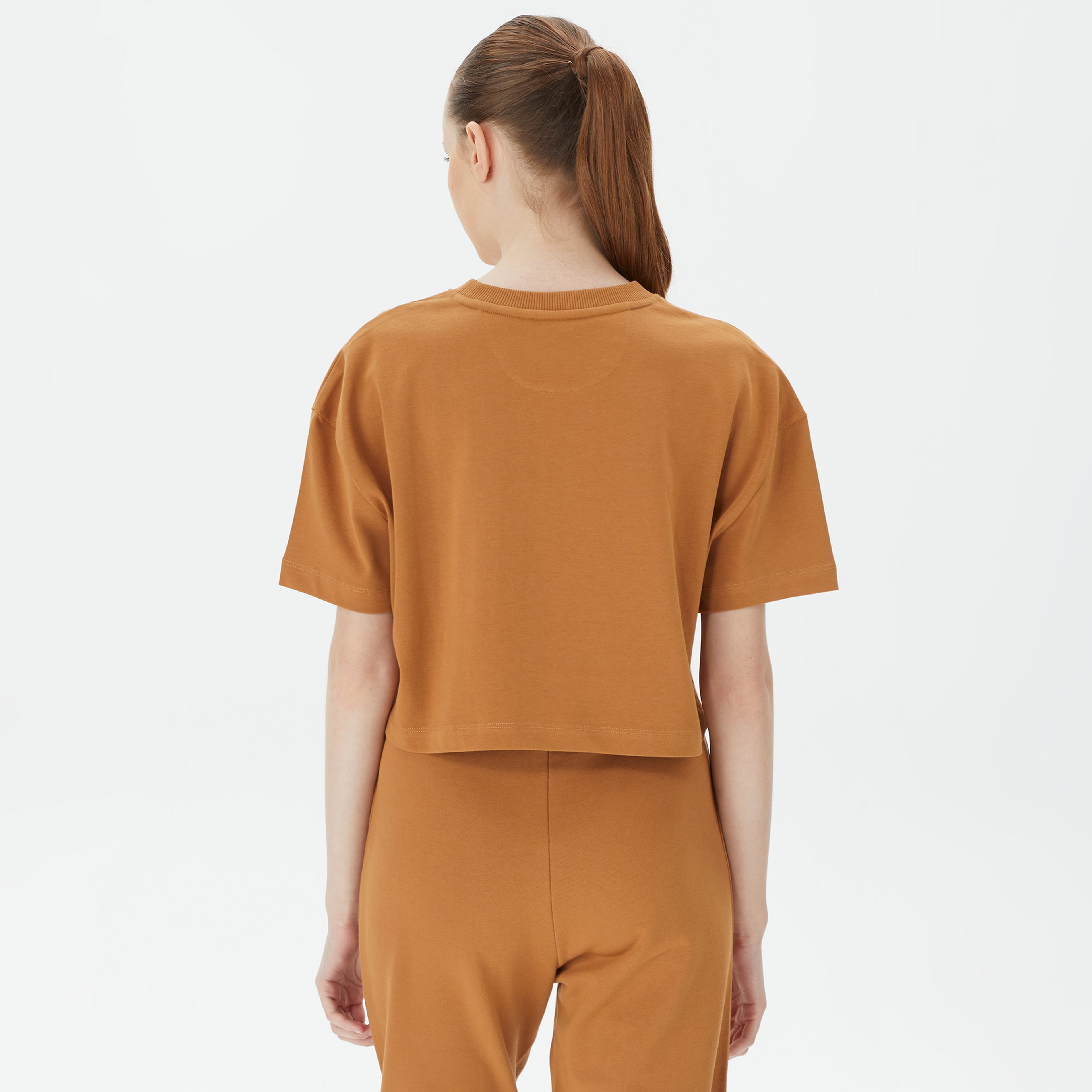 UNITED4 Kadın Kahverengi Crop T-Shirt