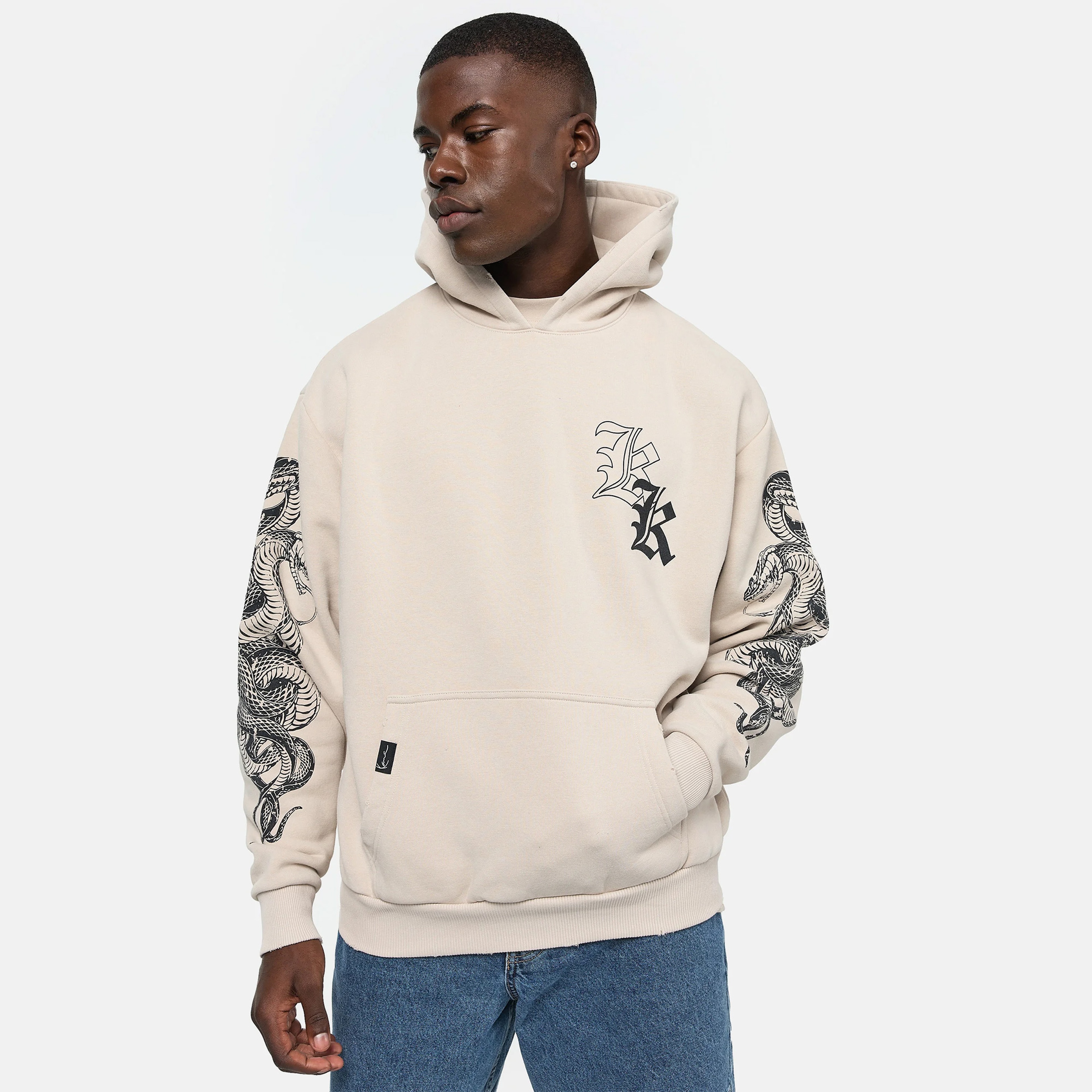 Karl Kani Woven Signature OS Washed Print Erkek Krem Hoodie