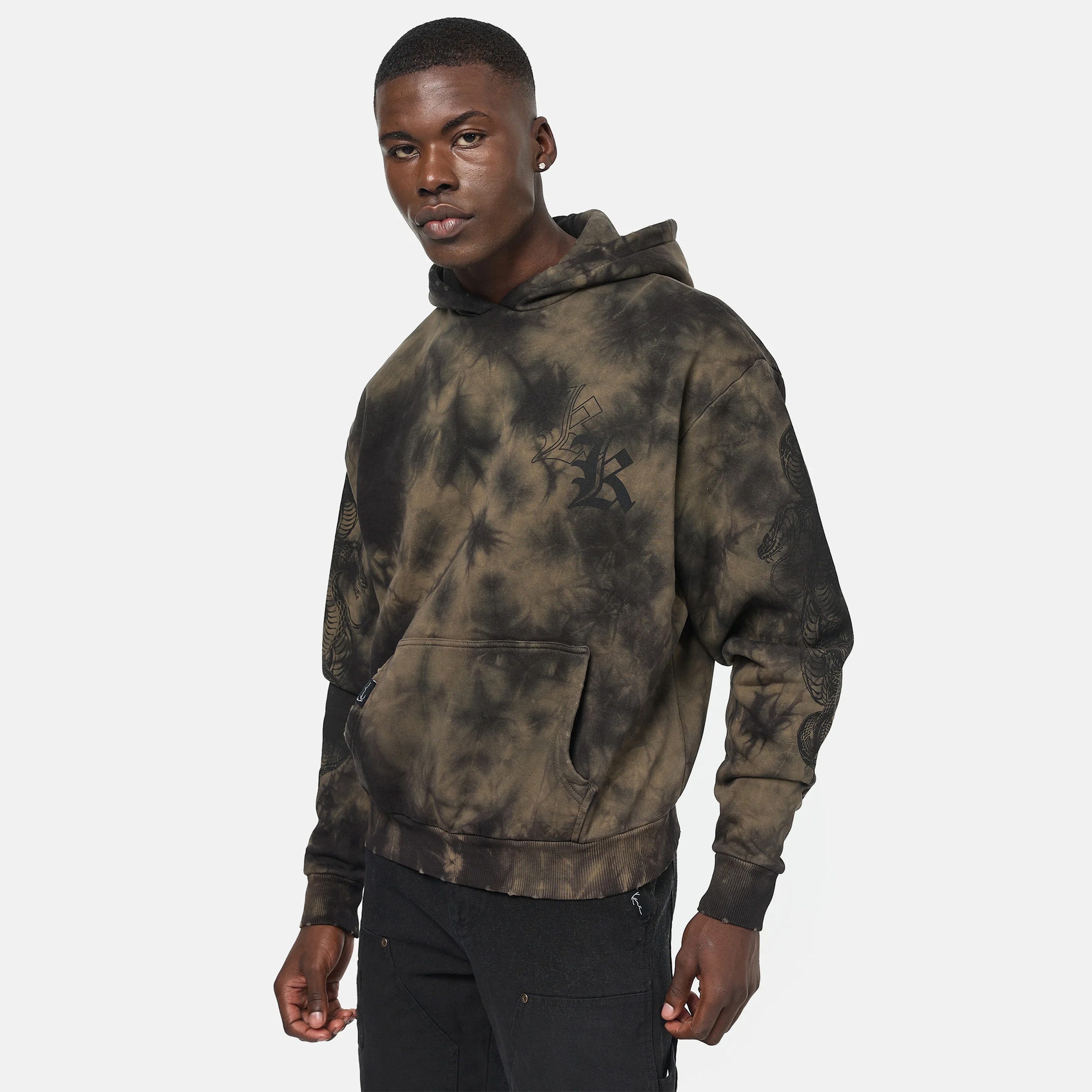 Karl Kani Woven Signature OS Washed Print Erkek Haki Hoodie