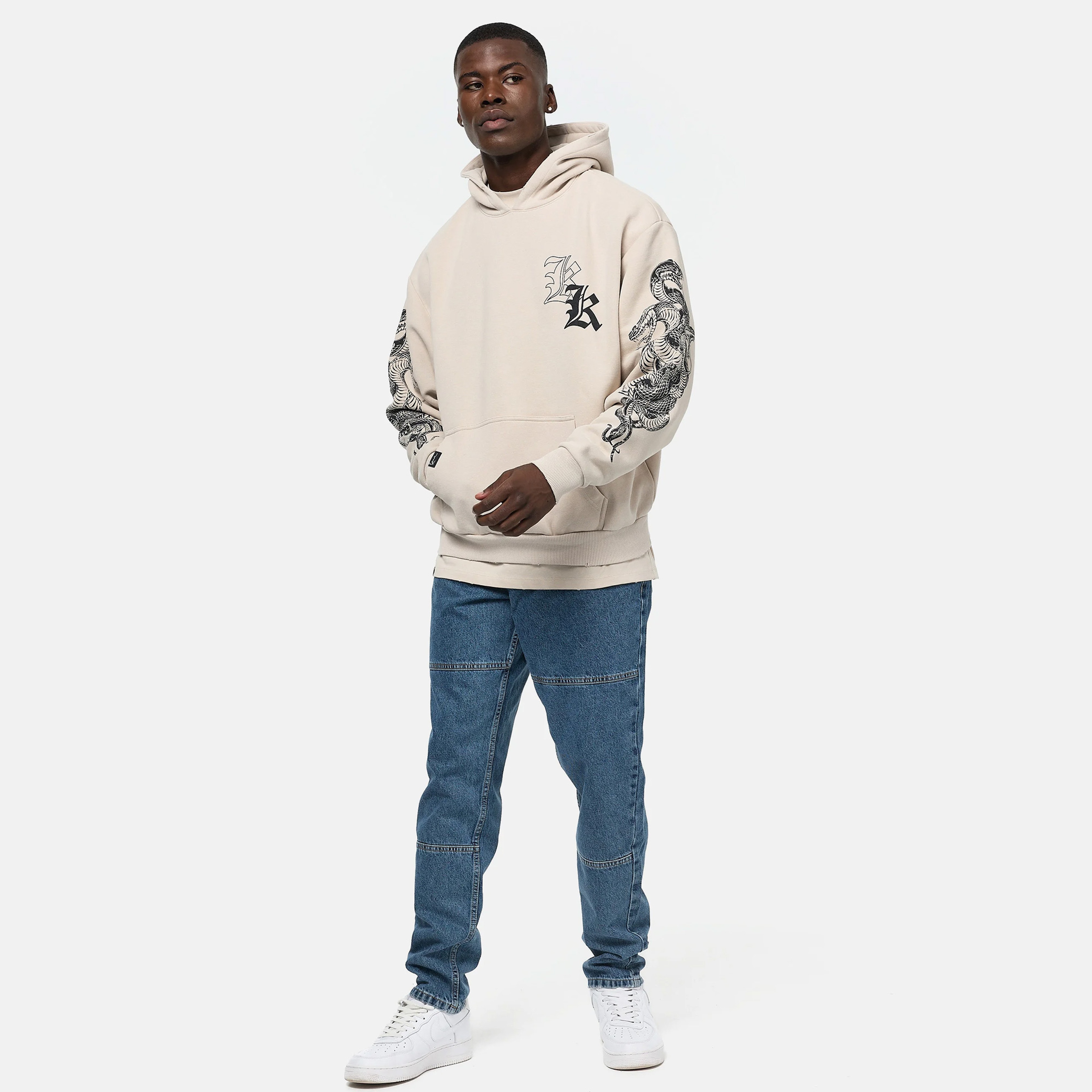 Karl Kani Woven Signature OS Washed Print Erkek Krem Hoodie