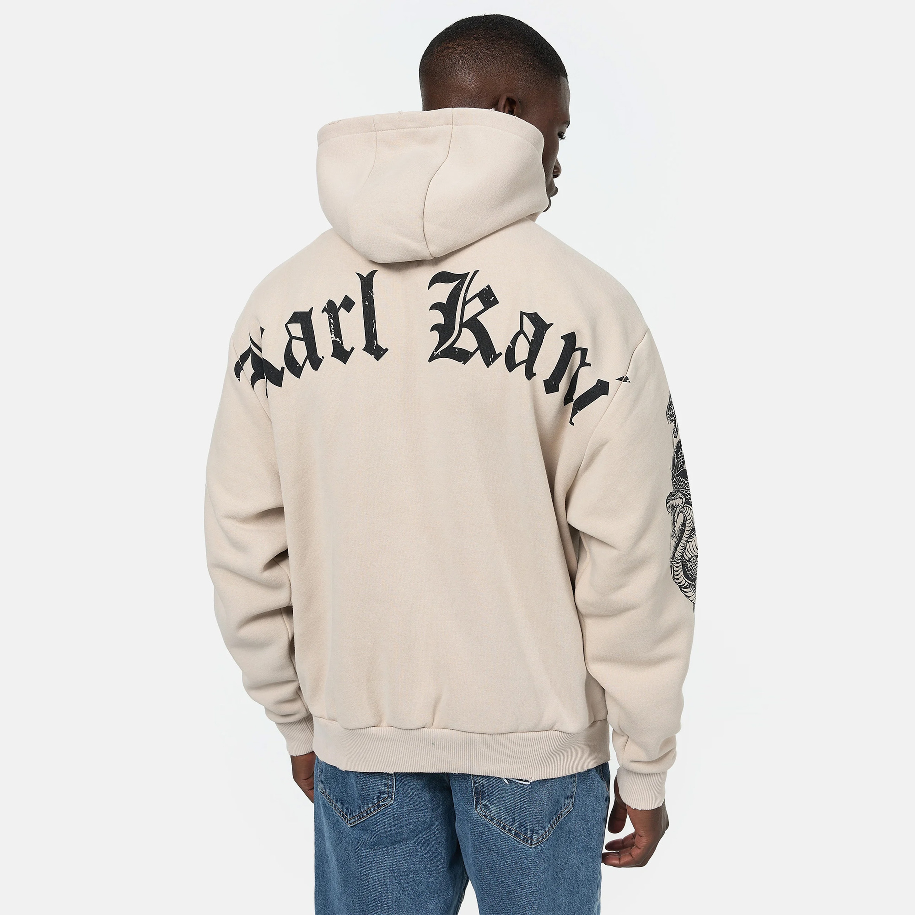 Karl Kani Woven Signature OS Washed Print Erkek Krem Hoodie
