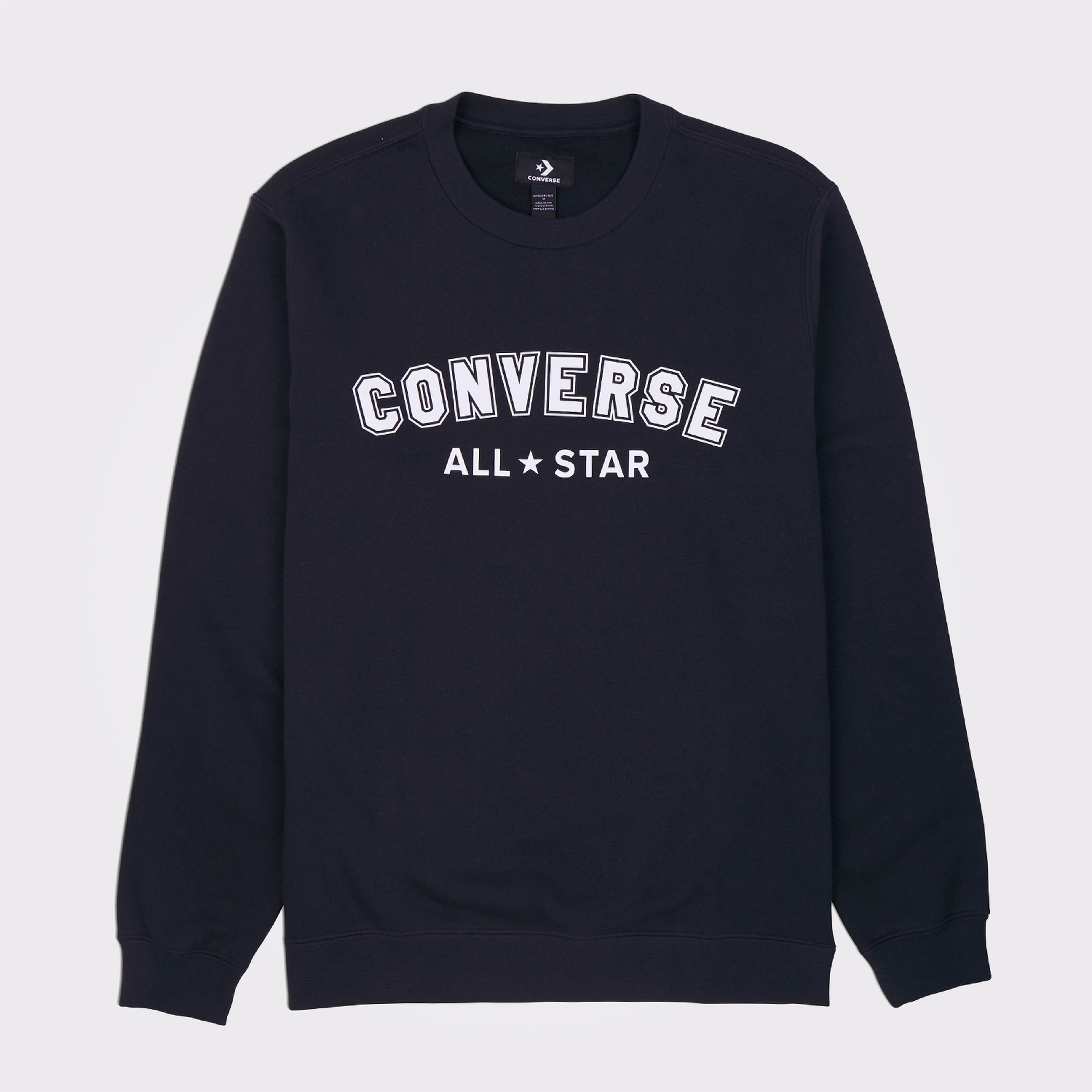 Converse Go-To All Star Standard Fit Fleece Crew Unisex Siyah Sweatshirt