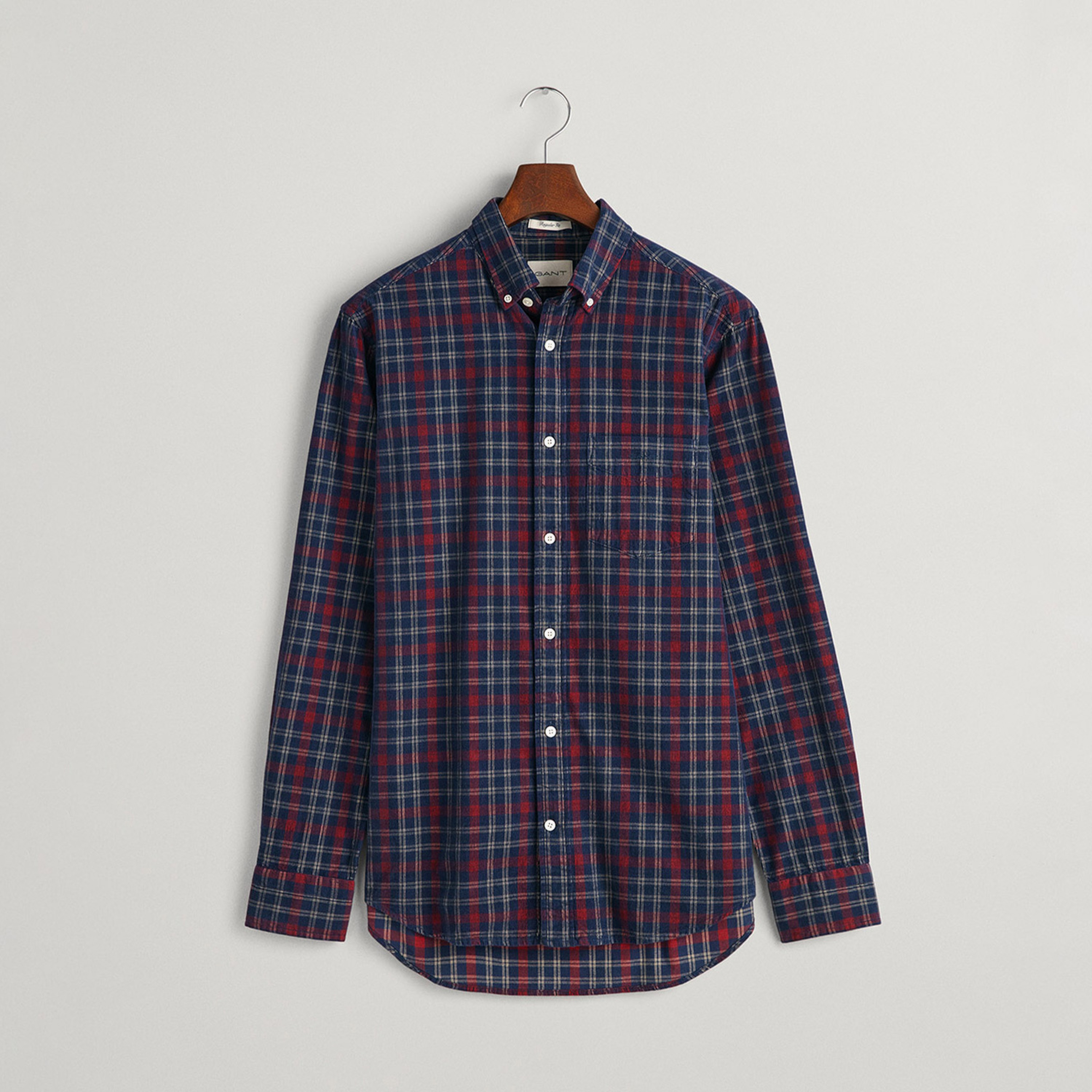 GANT Erkek Lacivert Regular Fit Düğmeli Yaka Kareli Gömlek