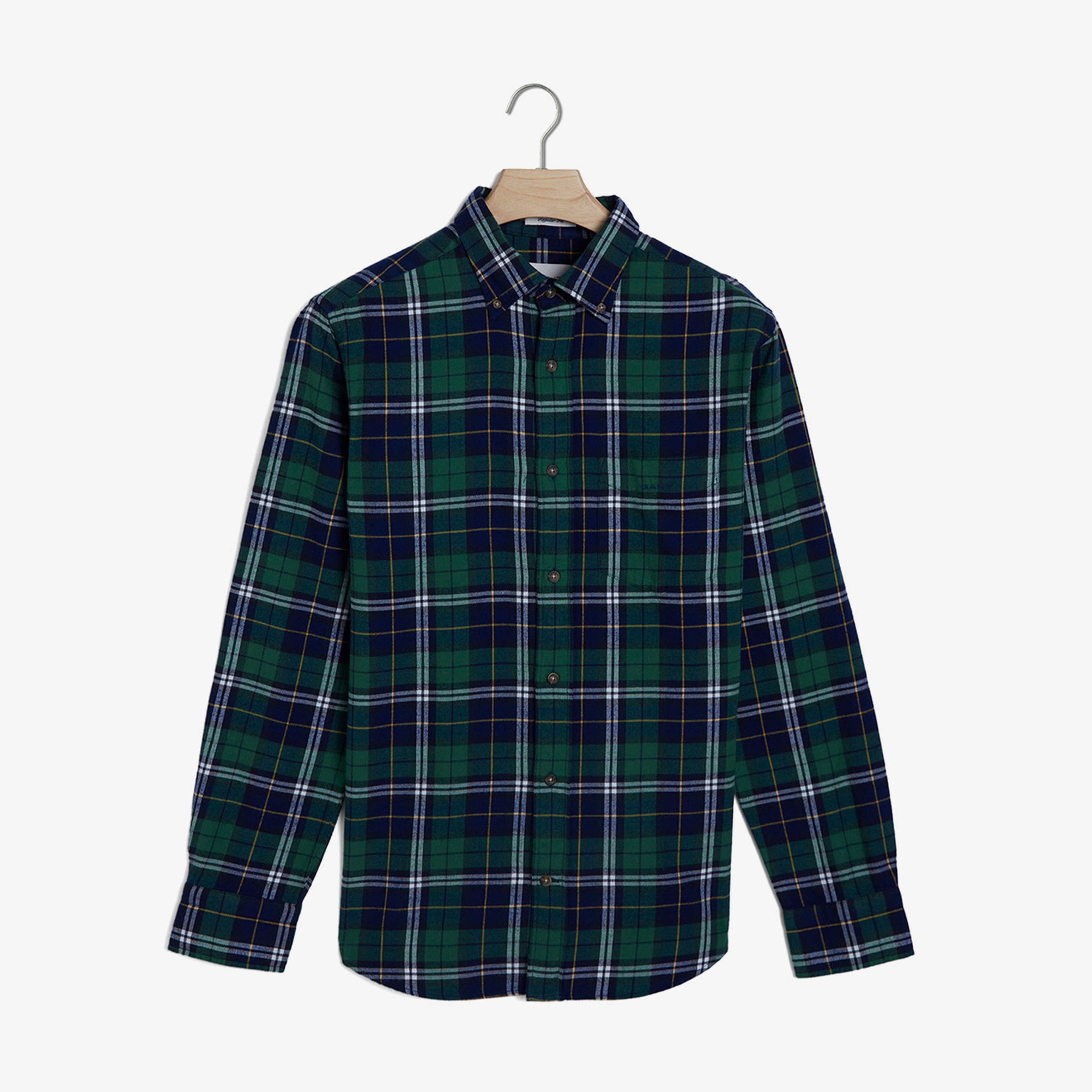 GANT Erkek Yeşil Regular Fit Düğmeli Yaka Kareli Gömlek