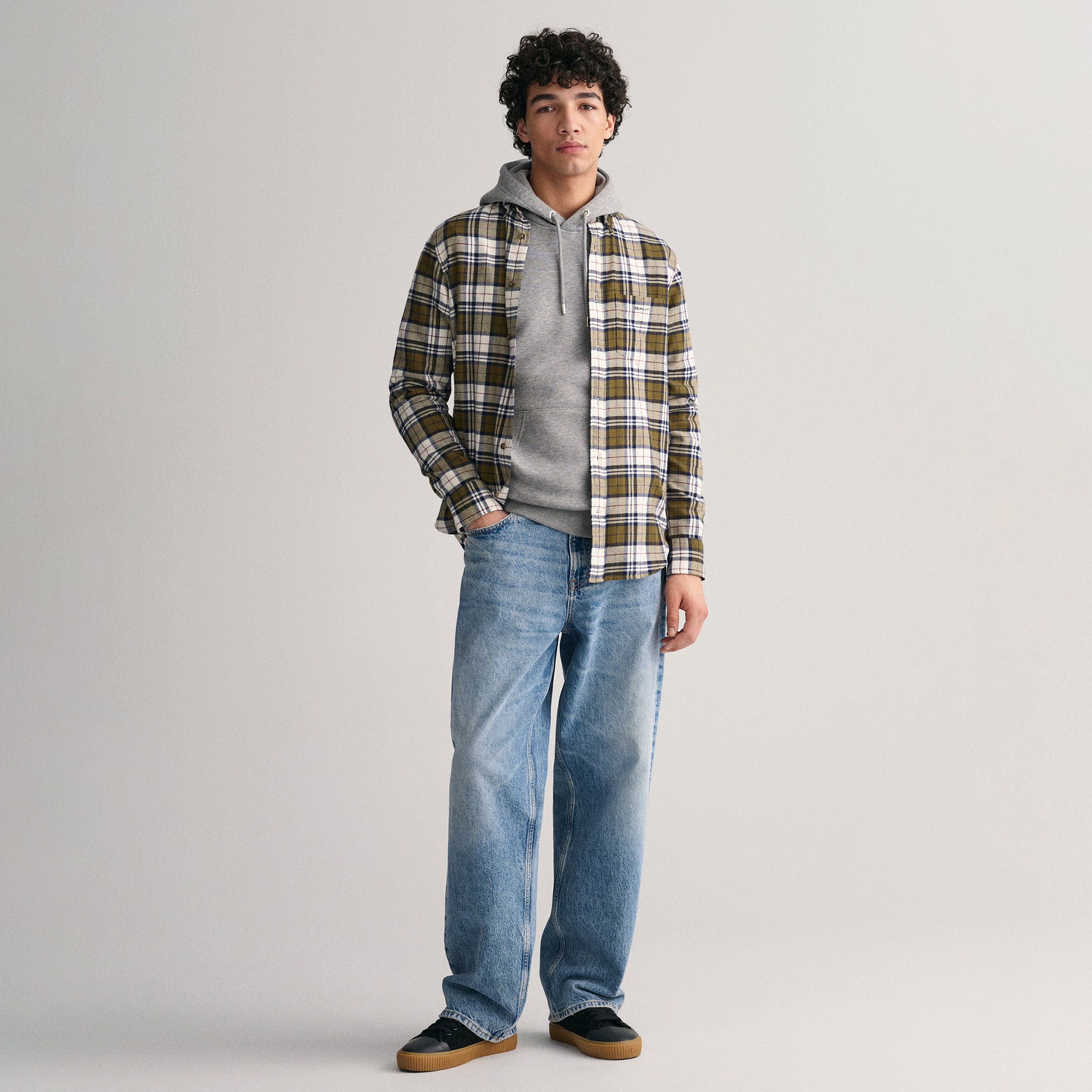 GANT Erkek Yeşil Regular Fit Düğmeli Yaka Kareli Gömlek