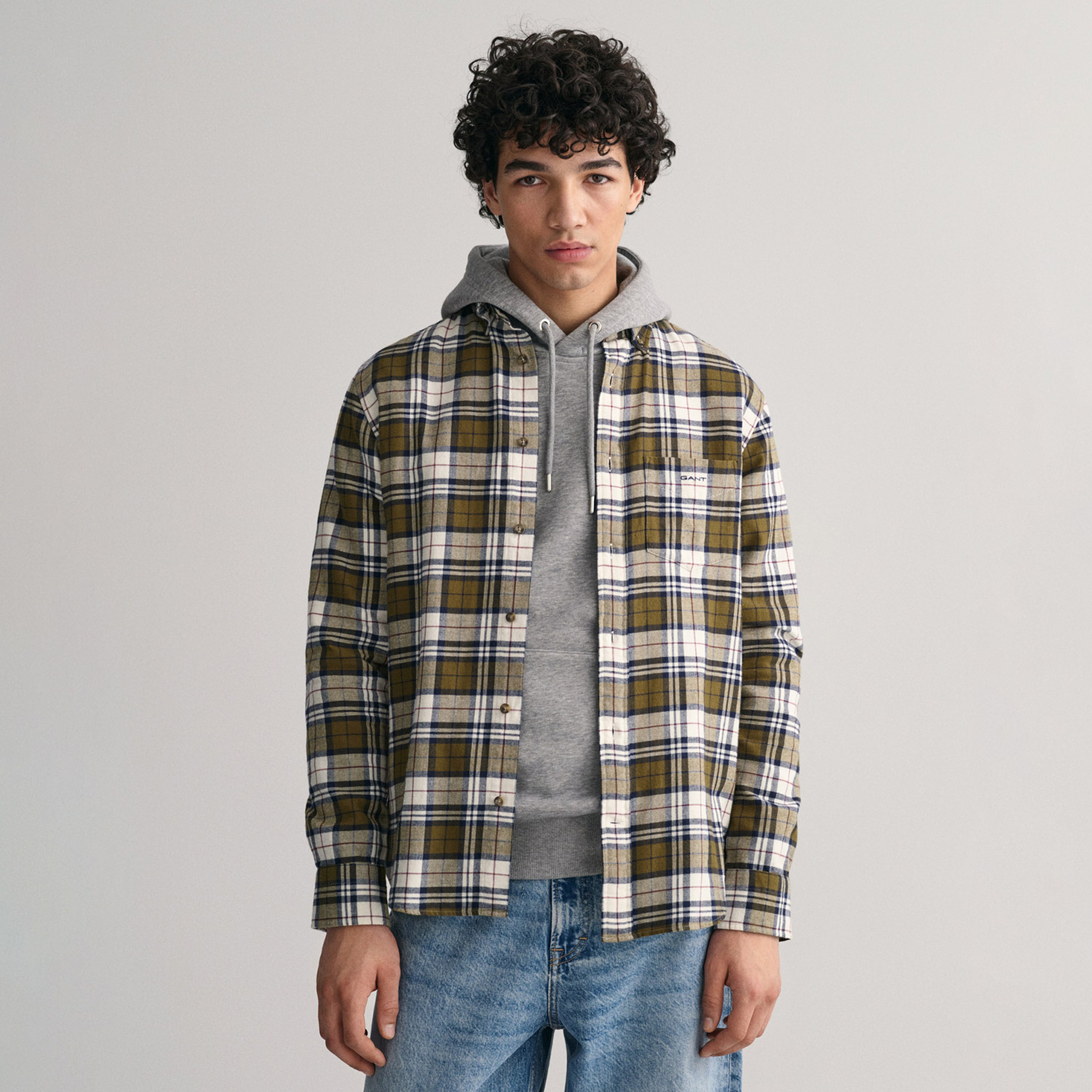 GANT Erkek Yeşil Regular Fit Düğmeli Yaka Kareli Gömlek
