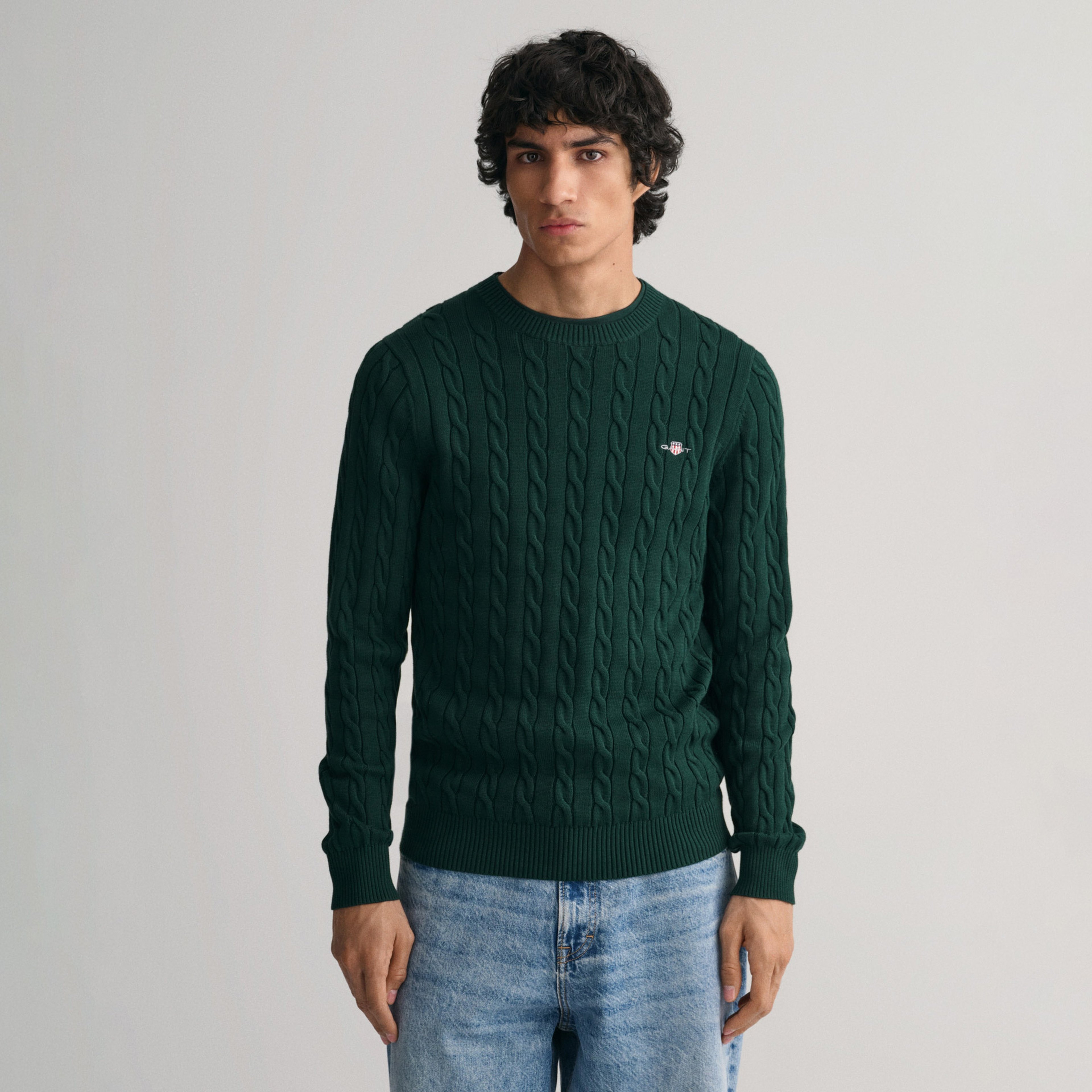 GANT Erkek Yeşil Regular Fit Bisiklet Yaka Kazak