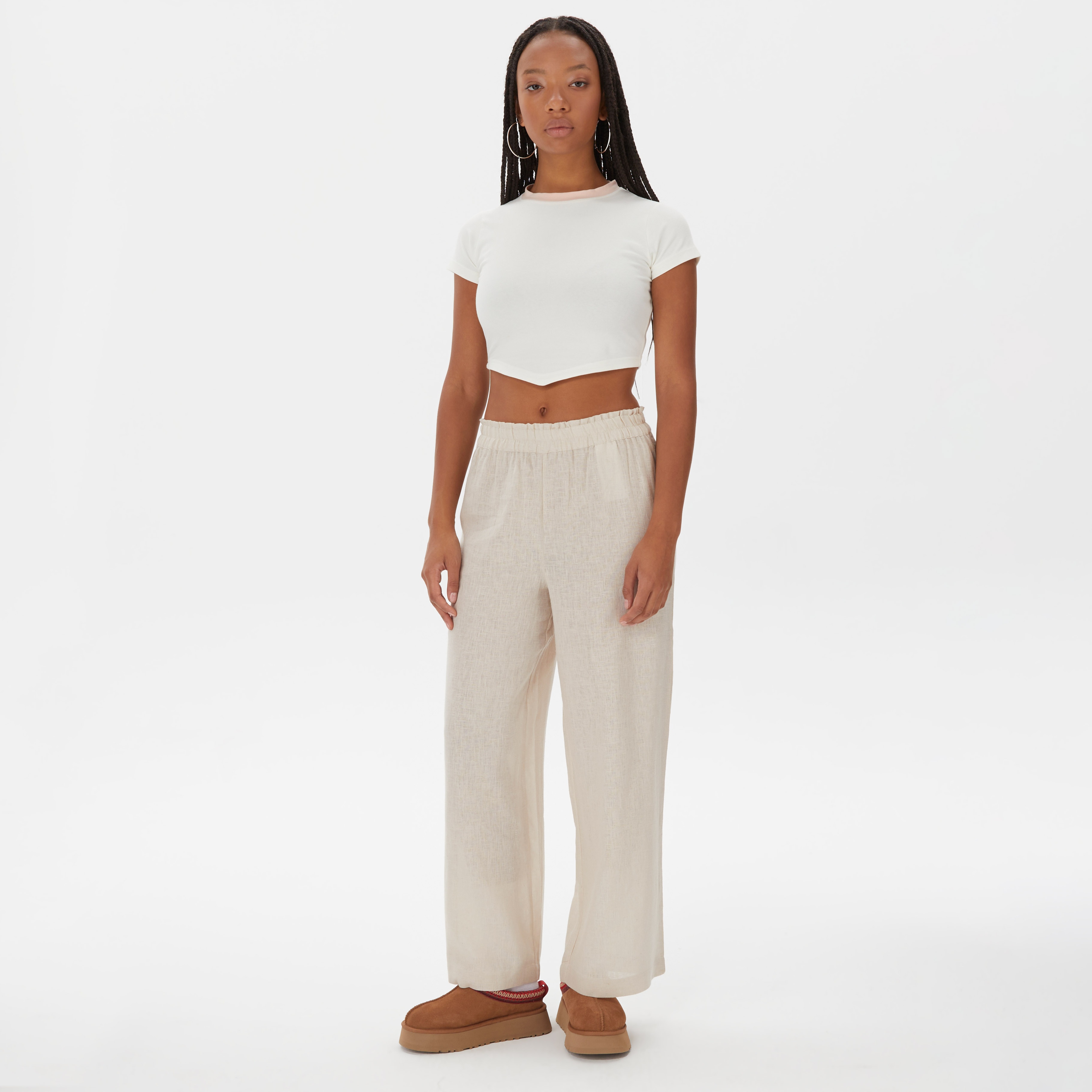 Only Onltokyo Yüksek Belli Linen Blend Kadın Krem Rengi Pantolon