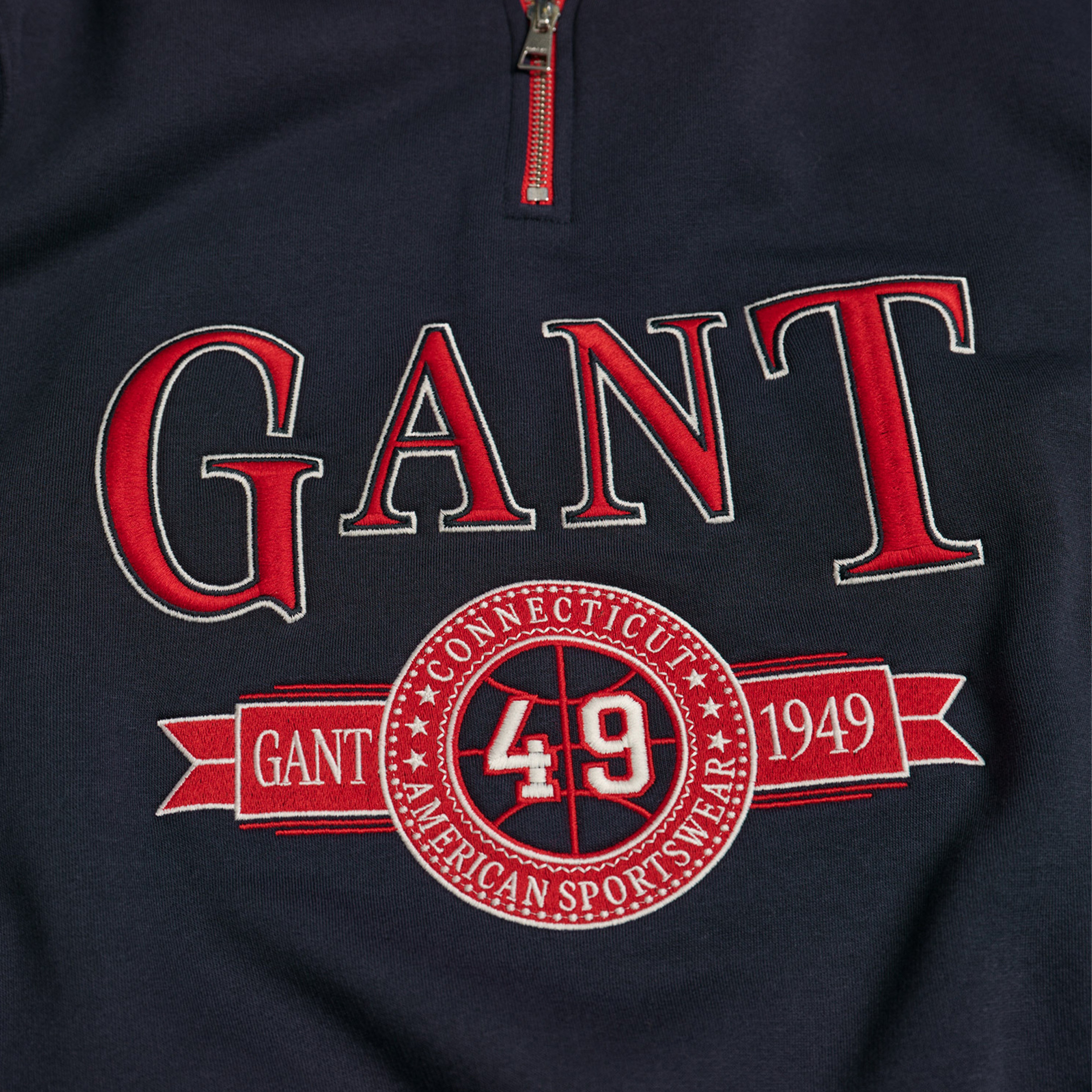 GANT Erkek Lacivert Relaxed Fit Yarım Fermuarlı Logolu Sweatshirt