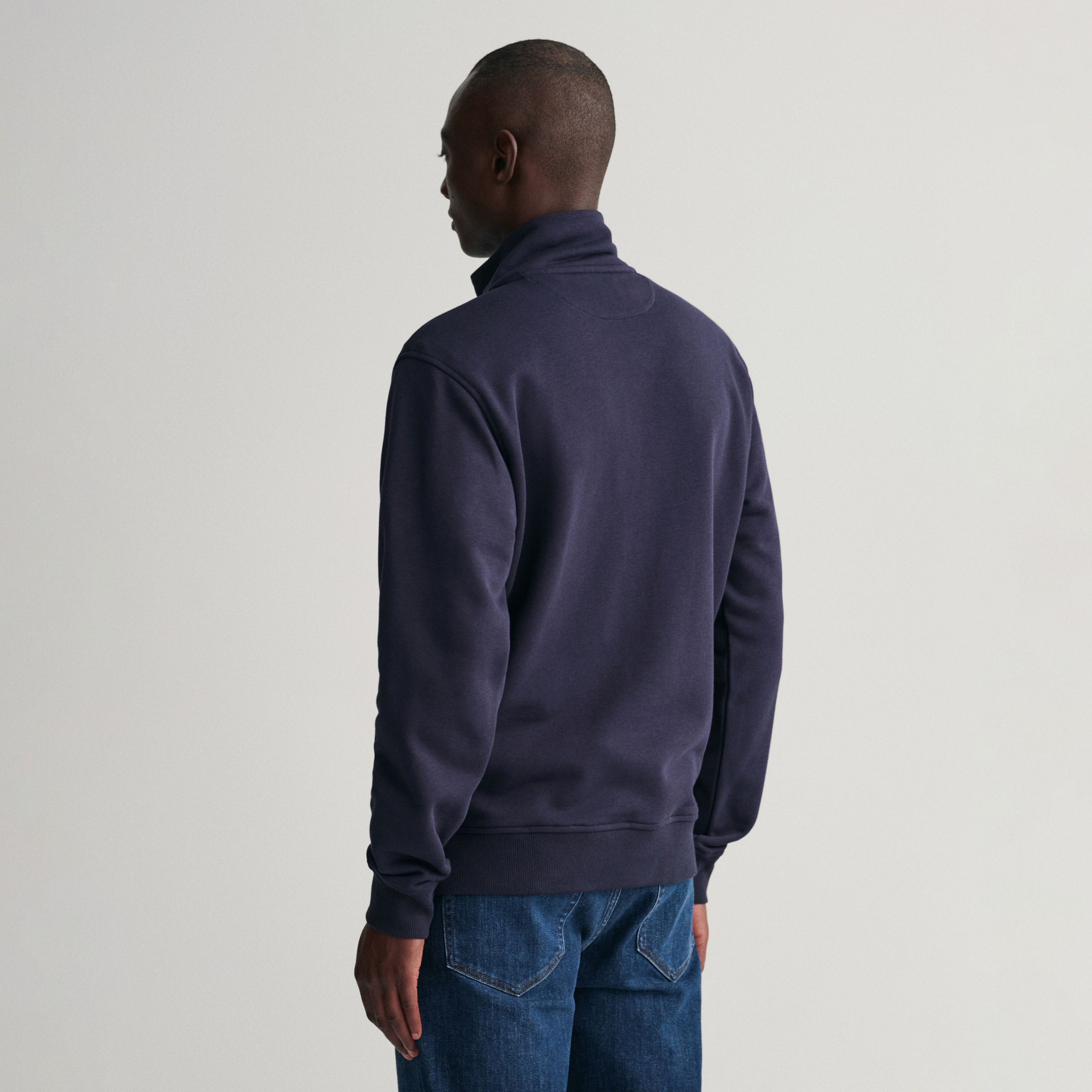 GANT Erkek Lacivert Relaxed Fit Yarım Fermuarlı Logolu Sweatshirt
