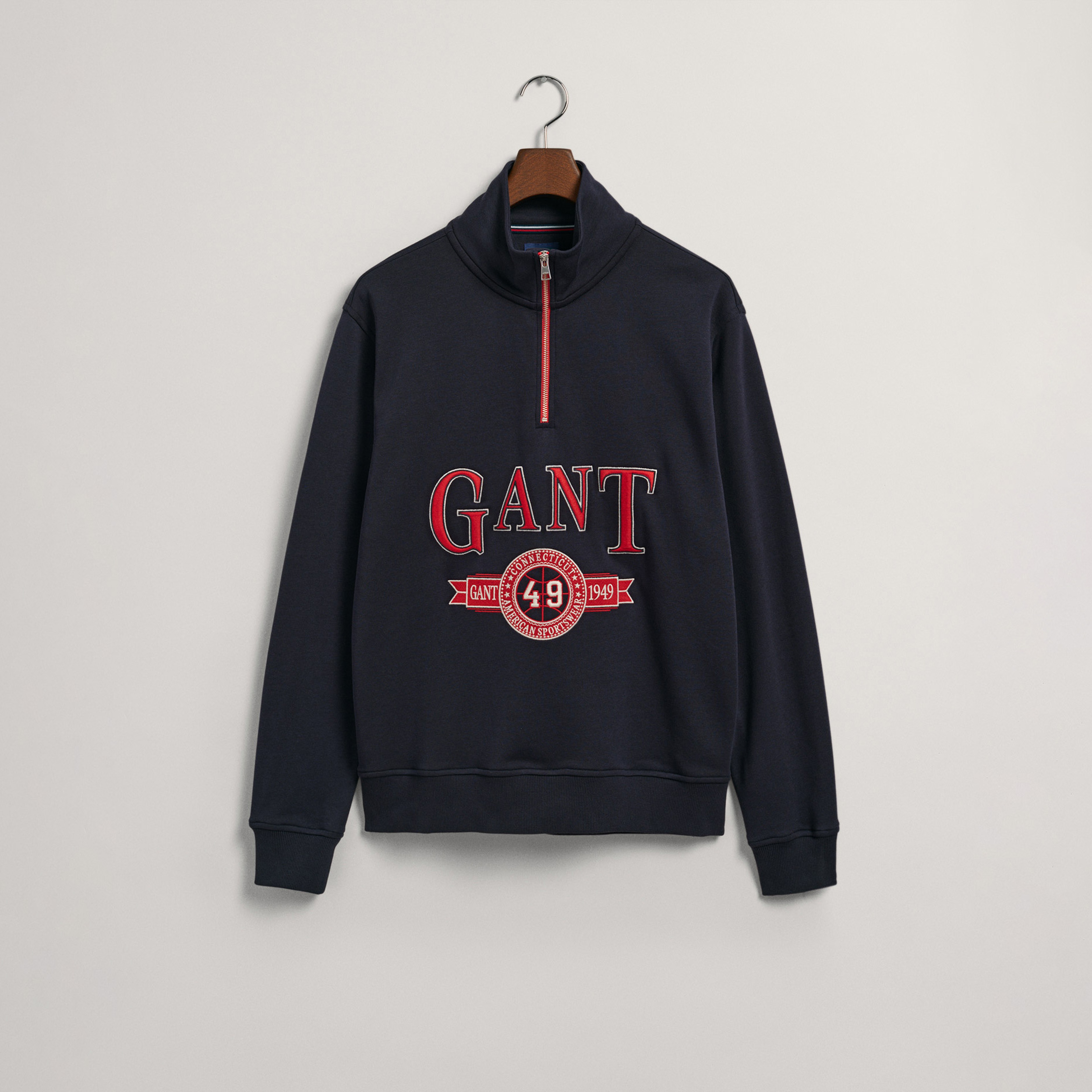 GANT Erkek Lacivert Relaxed Fit Yarım Fermuarlı Logolu Sweatshirt