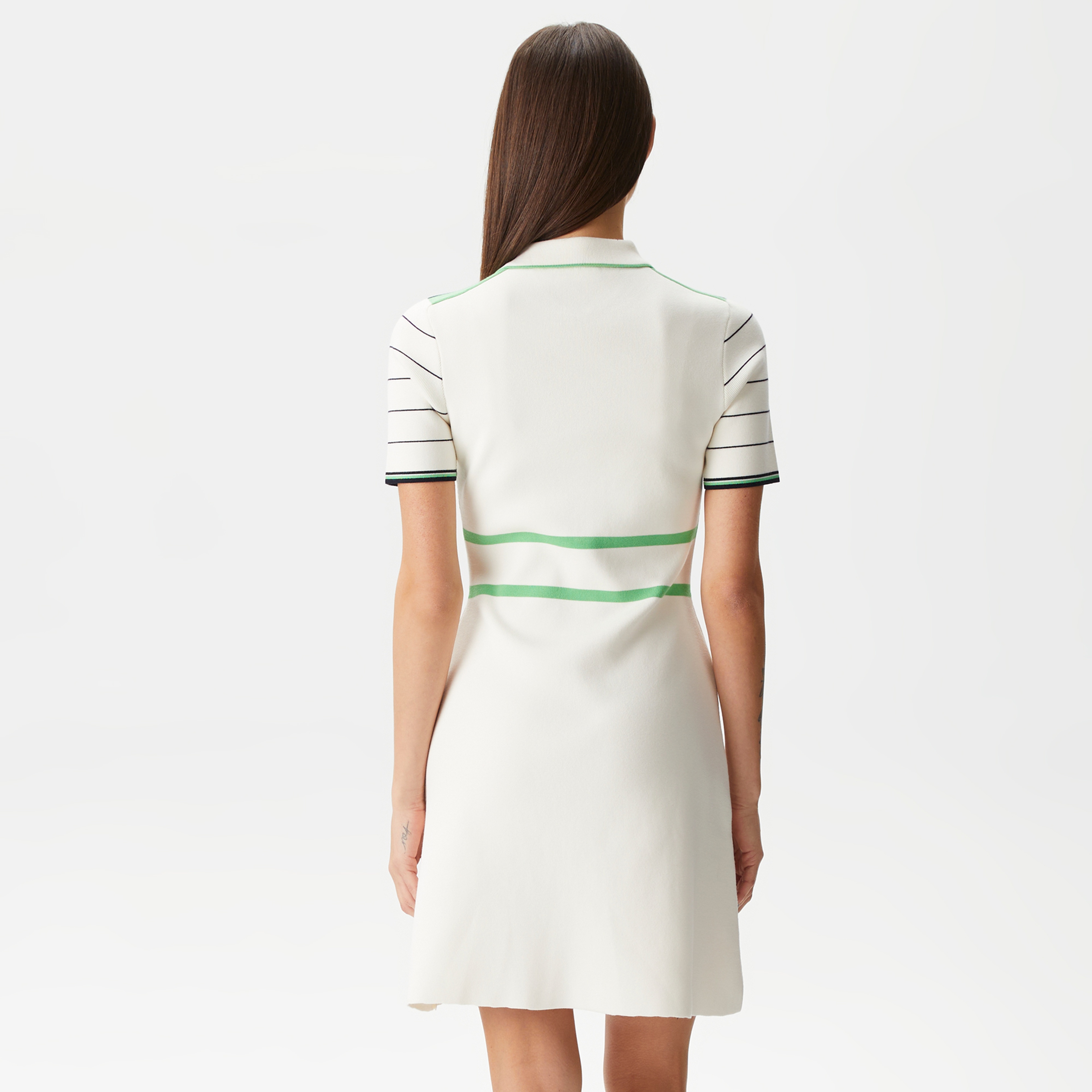 Kadın Flare Fit Polo Yaka Beyaz Elbise