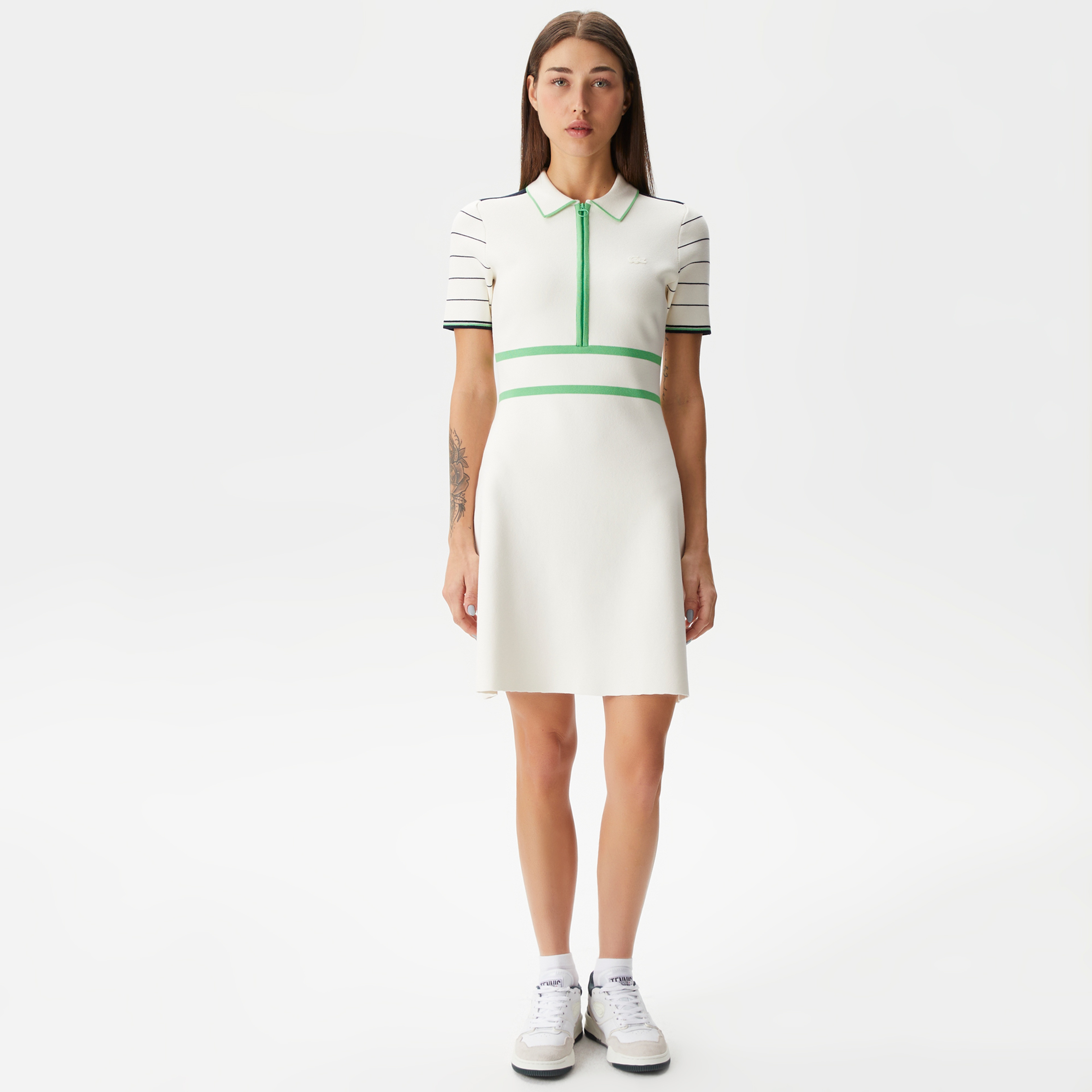 Kadın Flare Fit Polo Yaka Beyaz Elbise