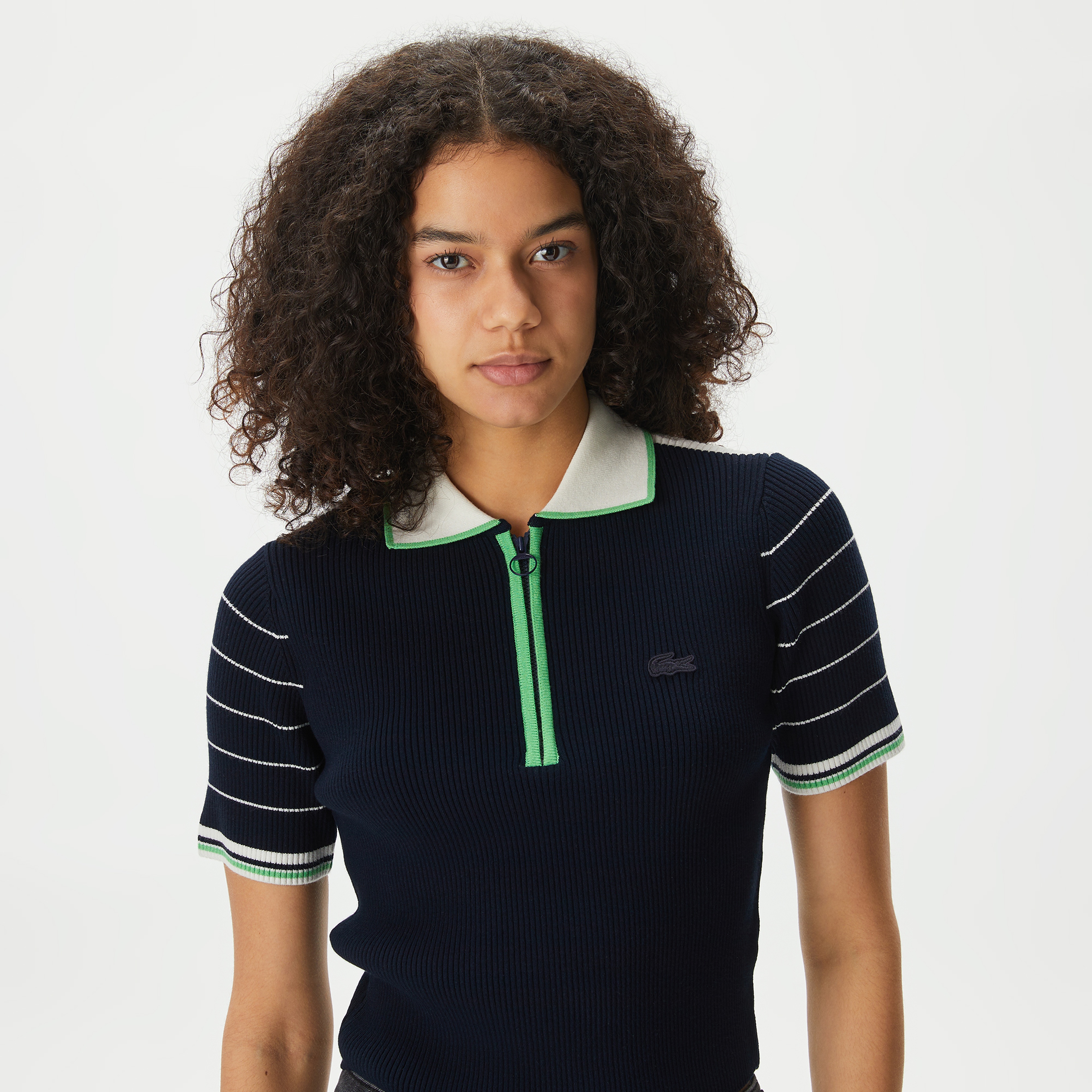 Kadın Relaxed Fit Fermuarlı Renk Bloklu Lacivert Triko