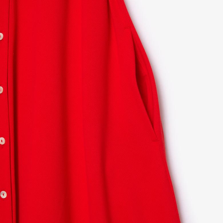 Kadın Flare Fit Polo Yaka Kırmızı Elbise