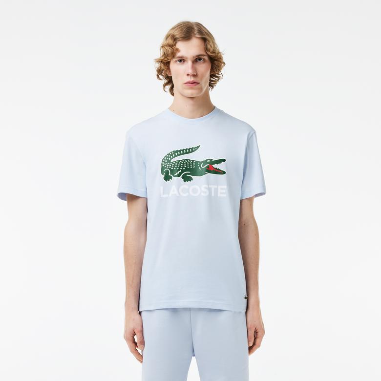 Erkek Regular Fit Bisiklet Yaka Baskılı Açık Mavi T-Shirt