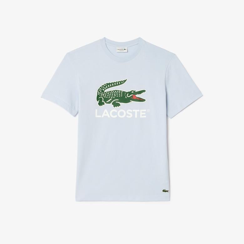 Erkek Regular Fit Bisiklet Yaka Baskılı Açık Mavi T-Shirt