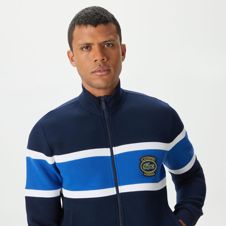 Erkek Regular Fit Dik Yaka Renk Bloklu Lacivert Sweatshirt