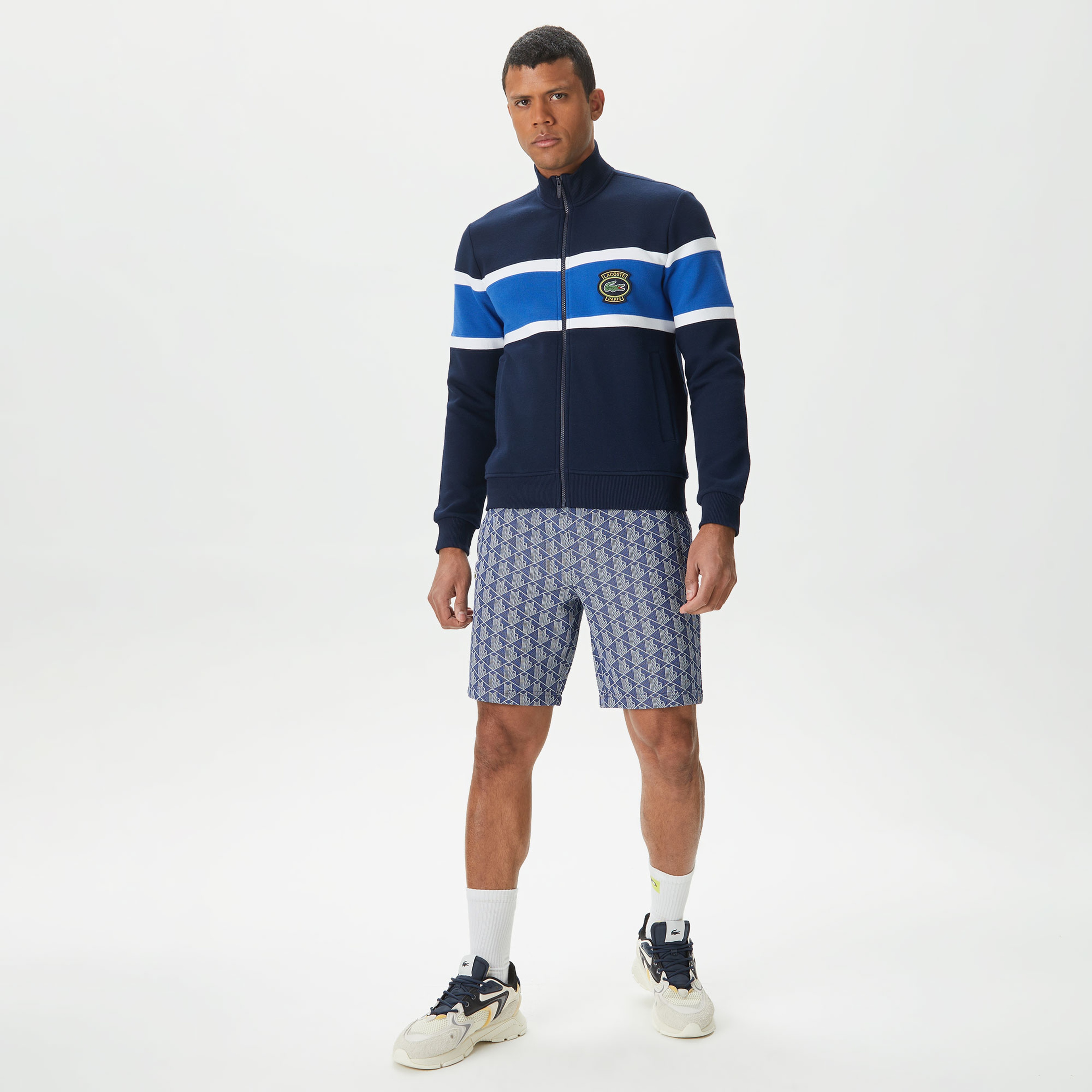 Erkek Regular Fit Dik Yaka Renk Bloklu Lacivert Sweatshirt