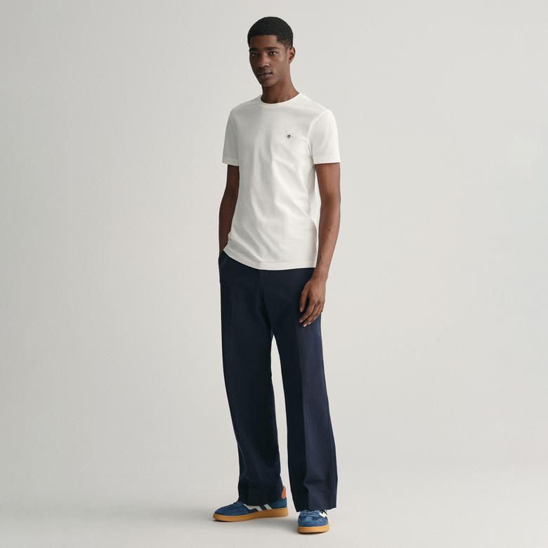 GANT Erkek Beyaz Slim Fit Bisiklet Yaka T-Shirt