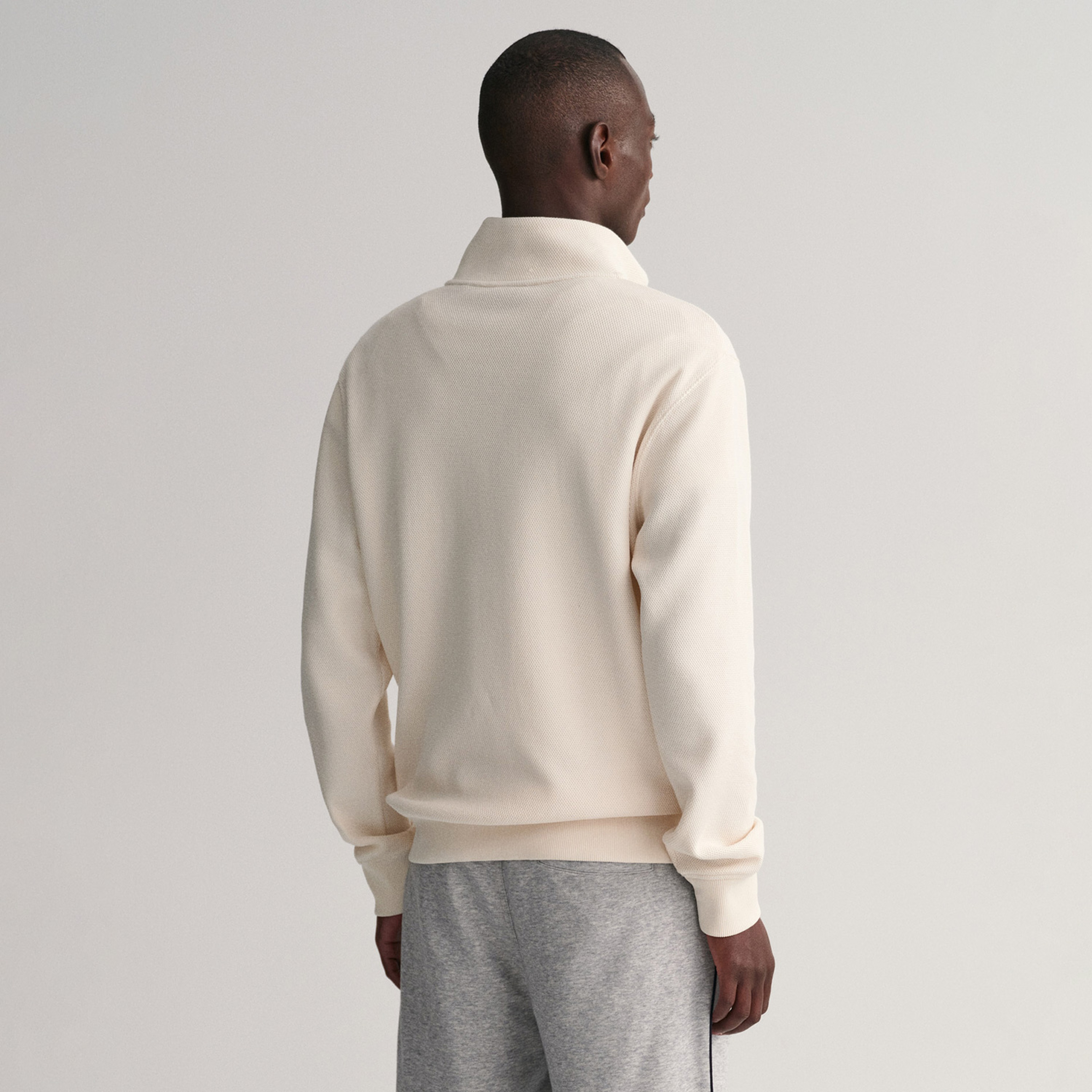 GANT Erkek Krem Regular Fit Yarım Fermuarlı Sweatshirt