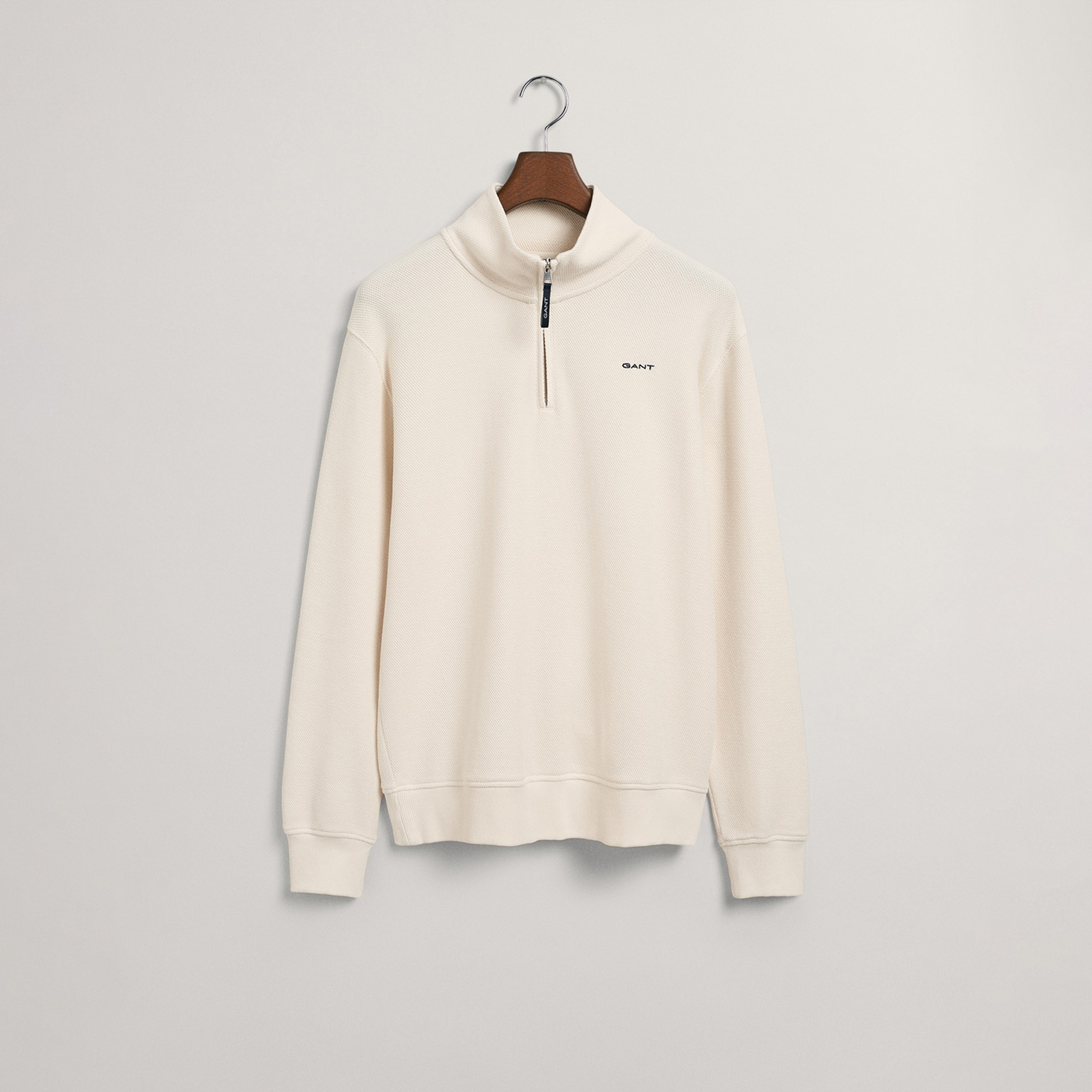 GANT Erkek Krem Regular Fit Yarım Fermuarlı Sweatshirt
