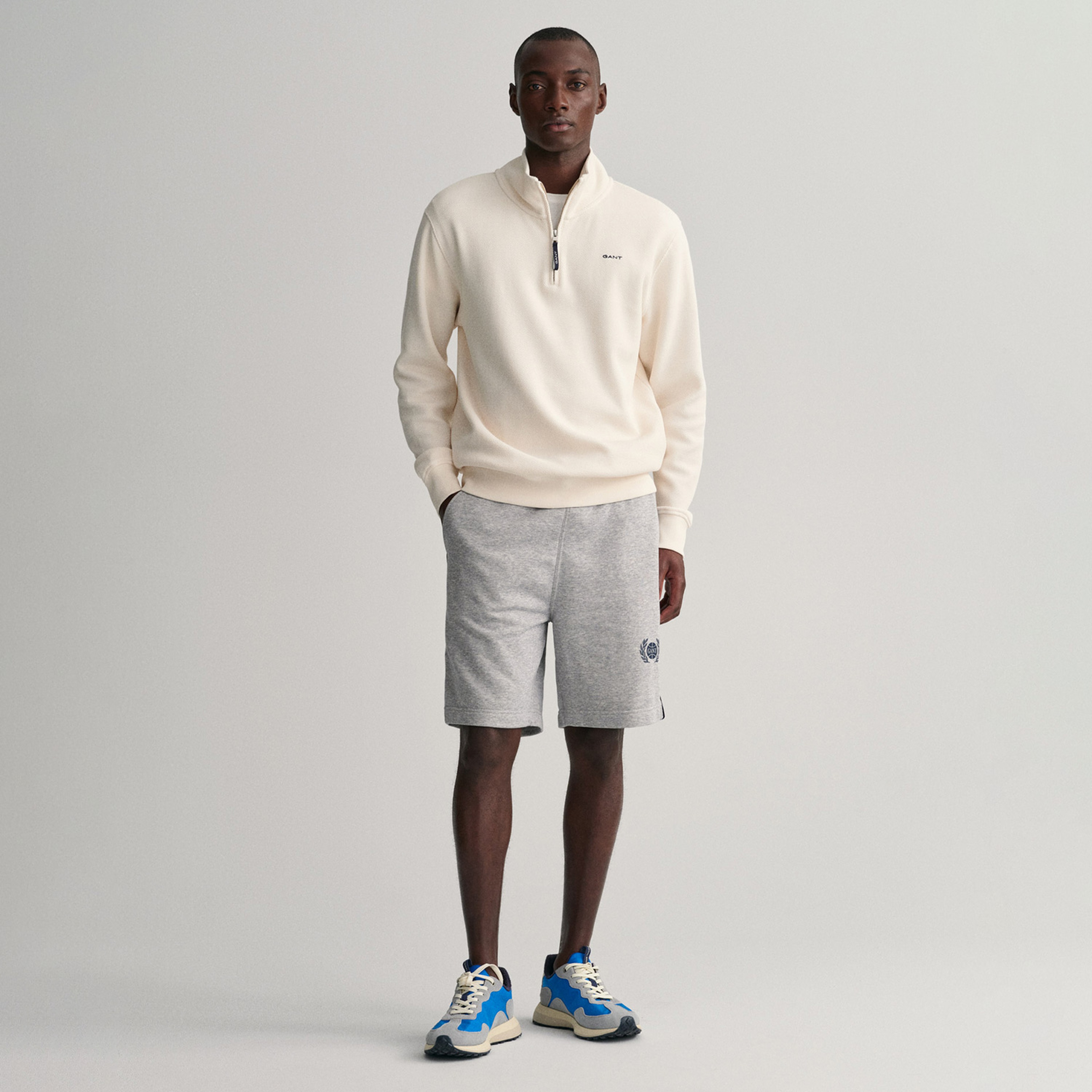 GANT Erkek Krem Regular Fit Yarım Fermuarlı Sweatshirt