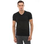 Erkek Slim Fit V Yaka Siyah T-Shirt