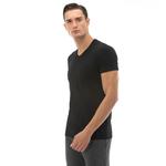 Erkek Slim Fit V Yaka Siyah T-Shirt
