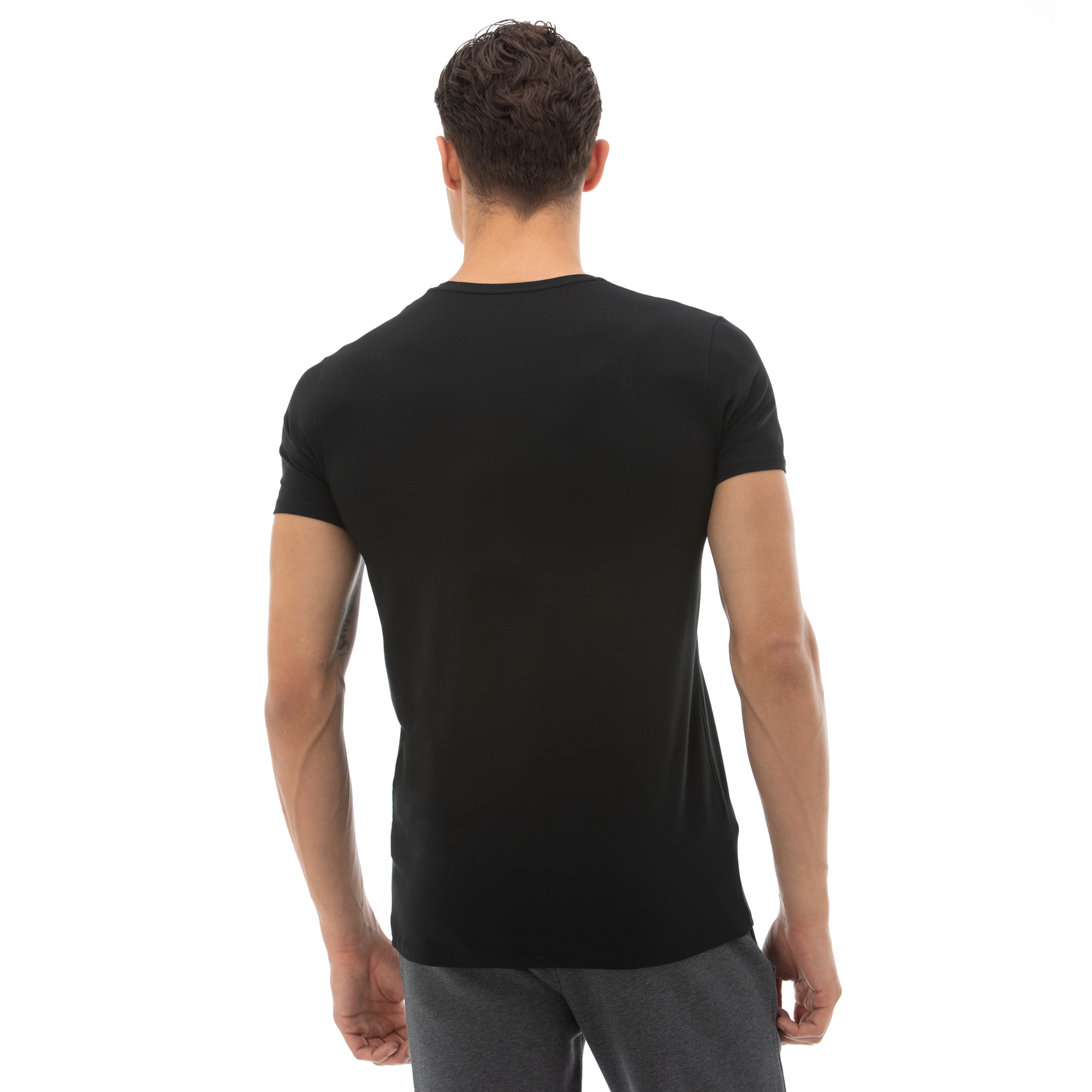 Erkek Slim Fit V Yaka Siyah T-Shirt