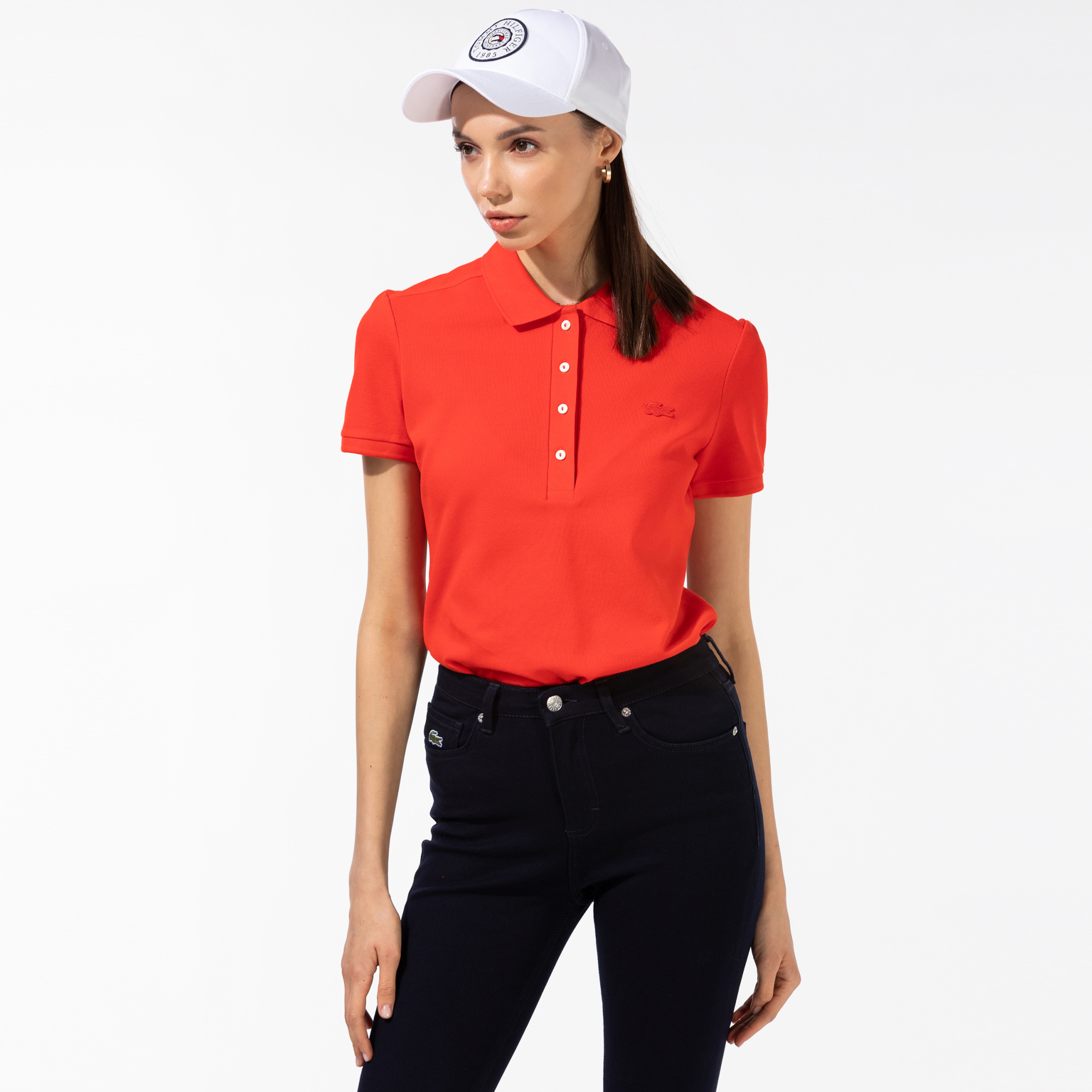 Kadın Slim Fit Kırmızı Polo