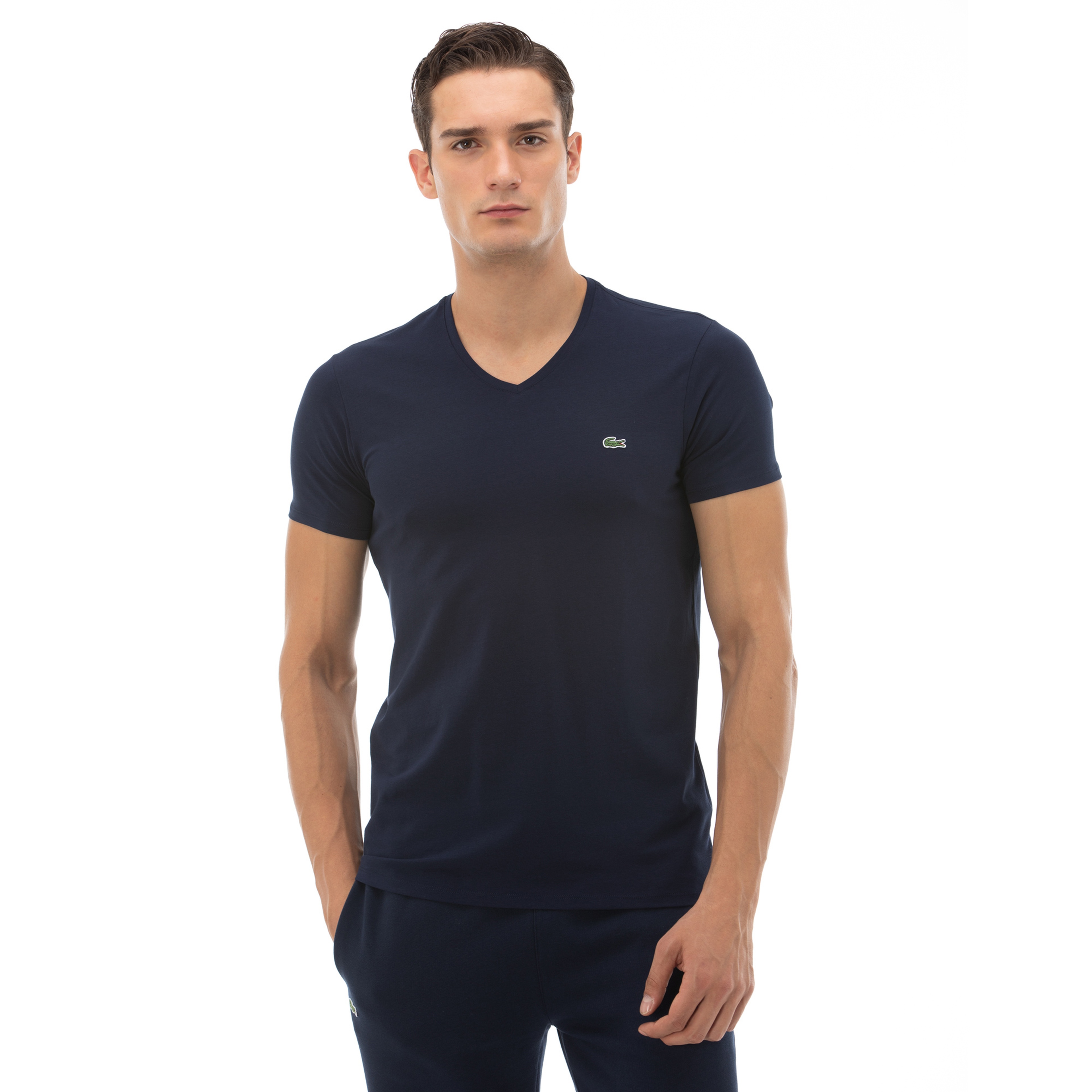 Lacoste Erkek Slim Fit V Yaka Lacivert T-Shirt