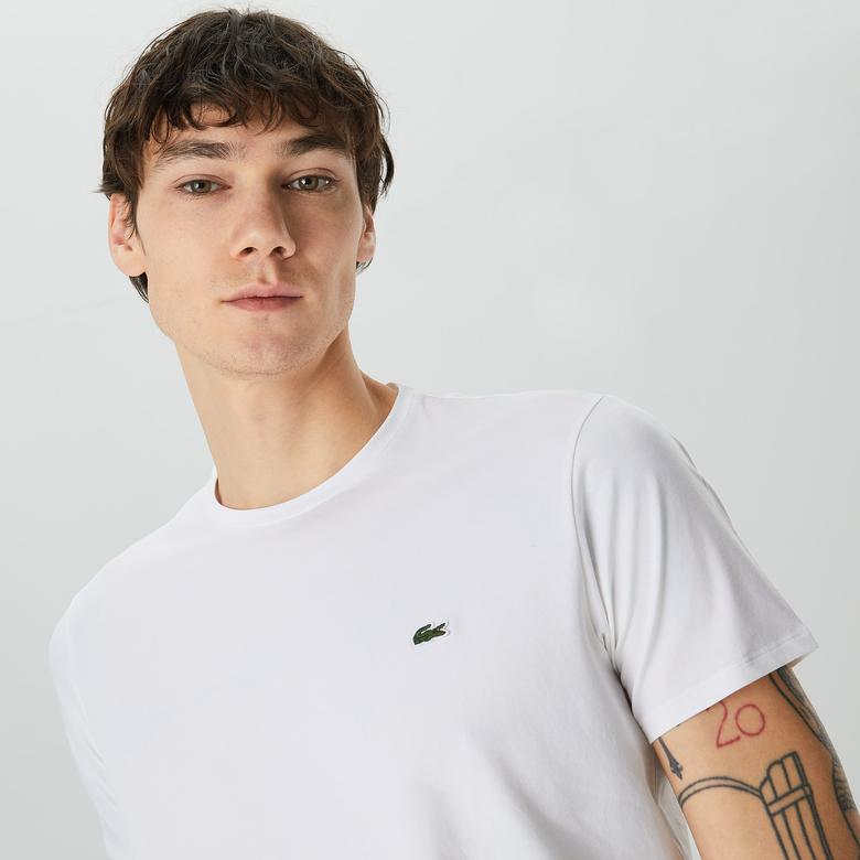 Erkek Slim Fit Bisiklet Yaka Beyaz T-Shirt