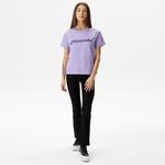 KADIN BASKILI BİSİKLET YAKA MOR T-SHIRT